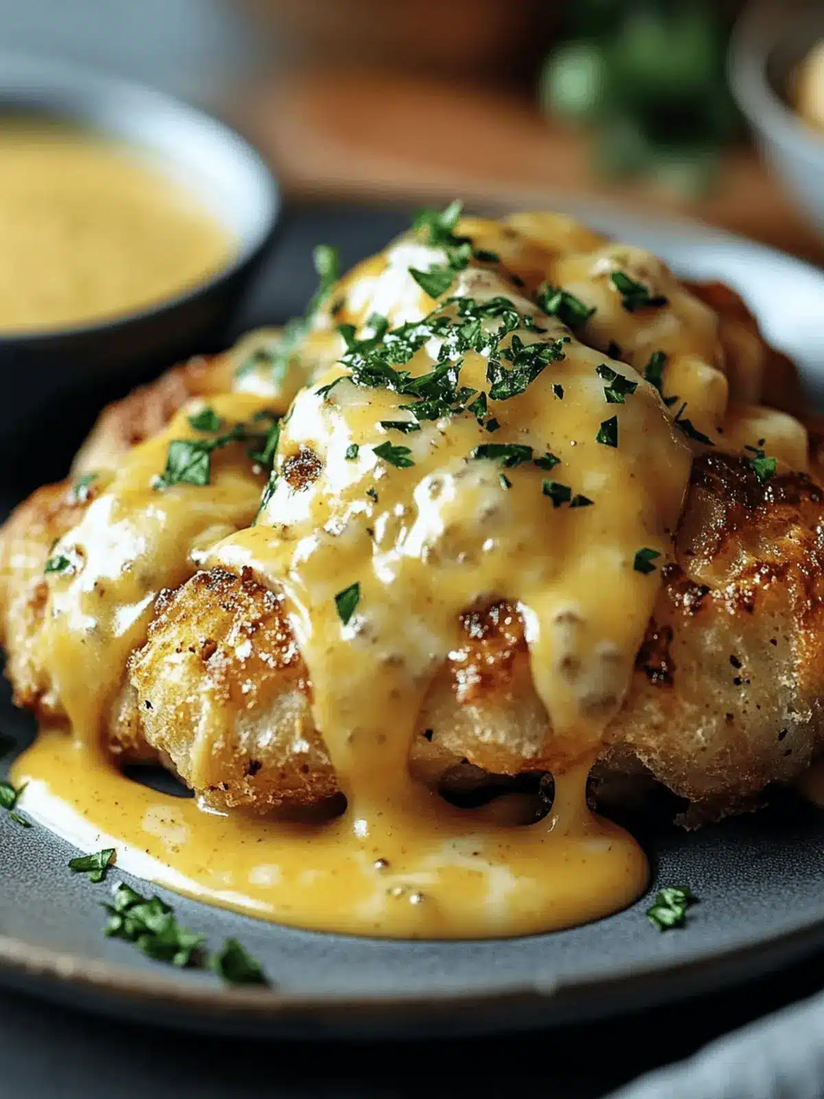 Brezel-Hühnchen mit Senf-Cheddar-Sauce Rezept 3 Brezel-Hühnchen mit Senf-Cheddar-Sauce Rezept