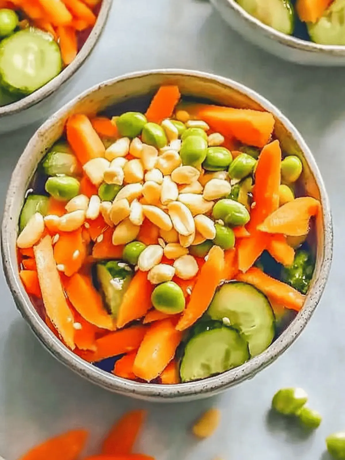 Edamame, Karotten- und Gurkensalat