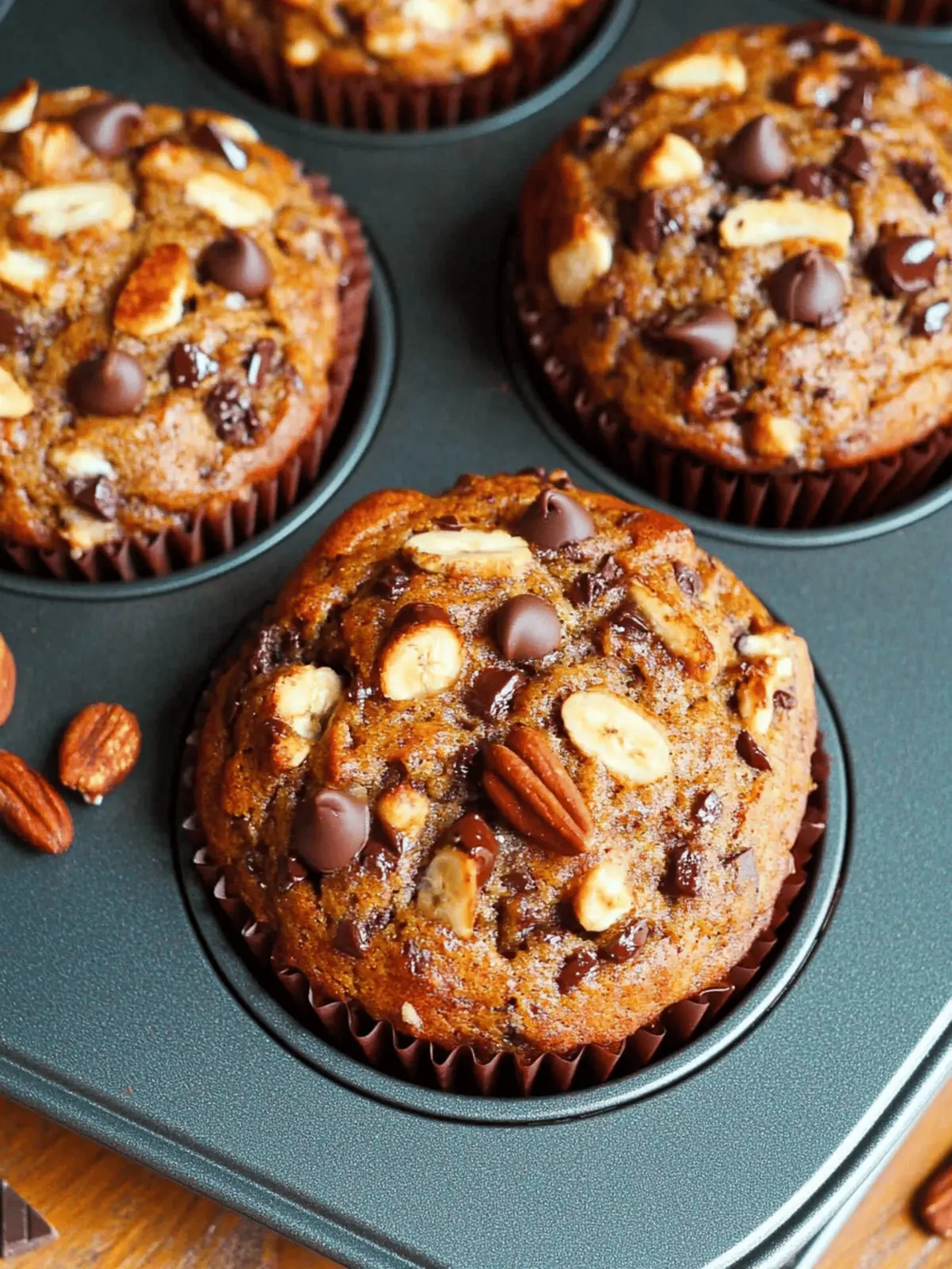 Bananen-Pekanuss-Schokoladenstückchen-Muffins Freude 2 Bananen-Pekanuss-Schokoladenstückchen-Muffins