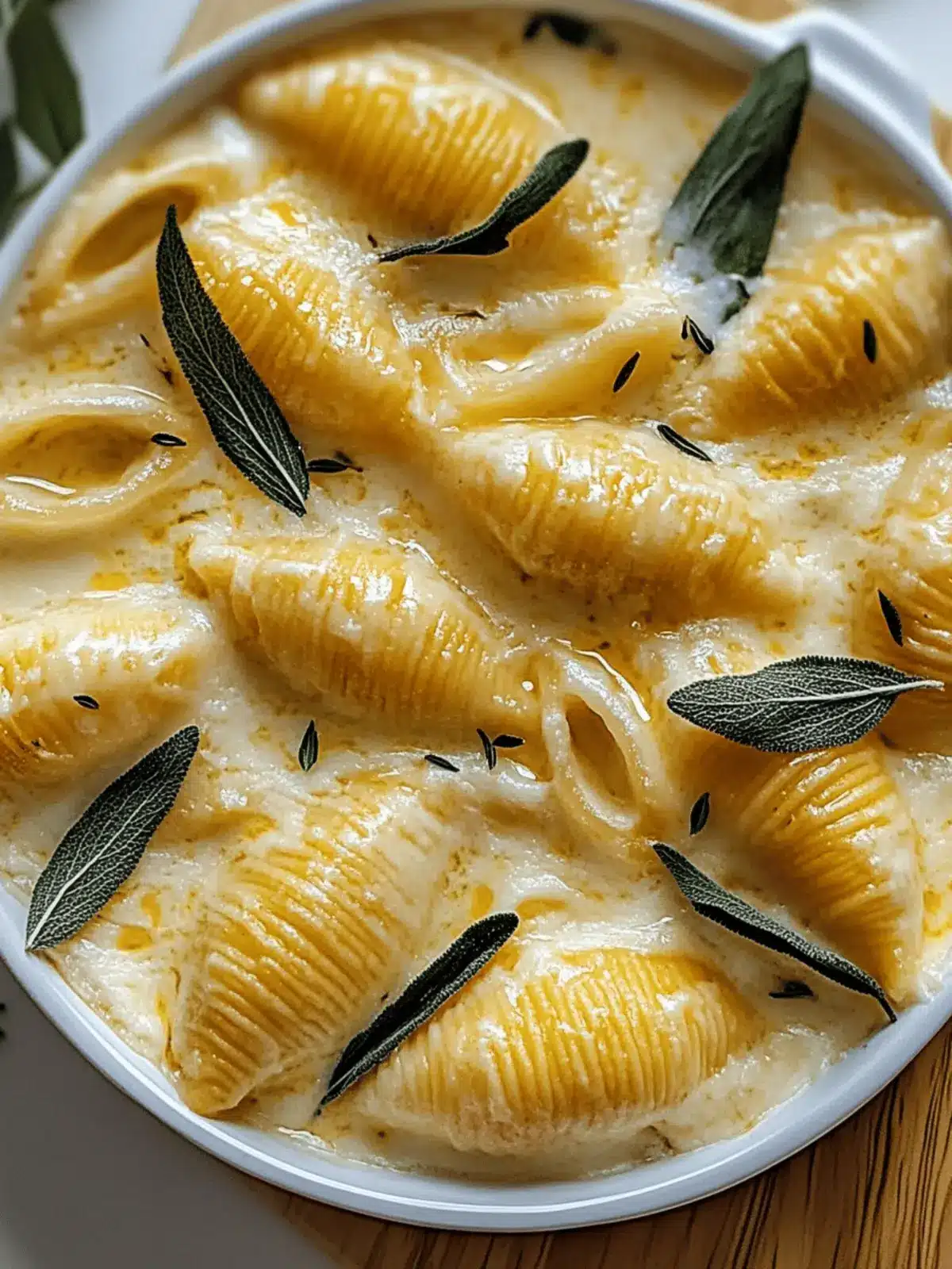 Kürbis- und Gouda gefüllte Muscheln mit brauner Butter und Salbei Alfredo Sauce