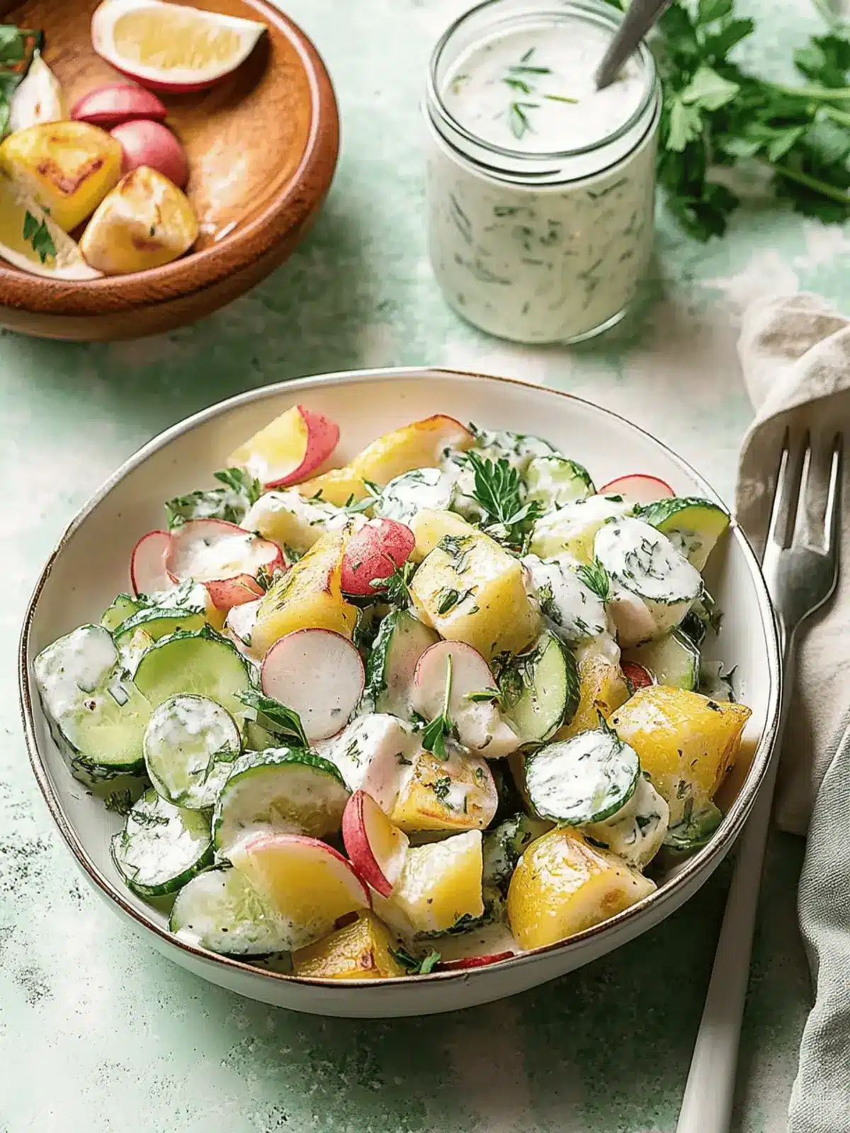 Kartoffel- und Gurkensalat mit cremiger Dill-Sauce 4 Kartoffel- und Gurkensalat