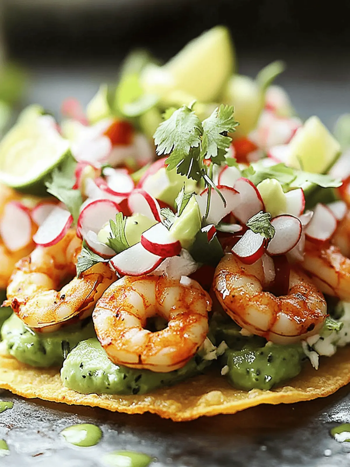 Garnelen-Tostadas mit Guacamole-Salsa-Delight 4 Garnelen-Tostadas mit Guacamole-Salsa-Delight