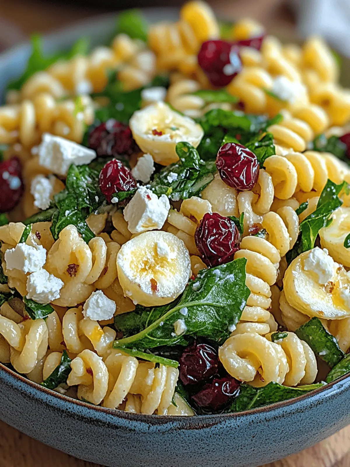 Spinat Nudelsalat mit Feta und Cranberries