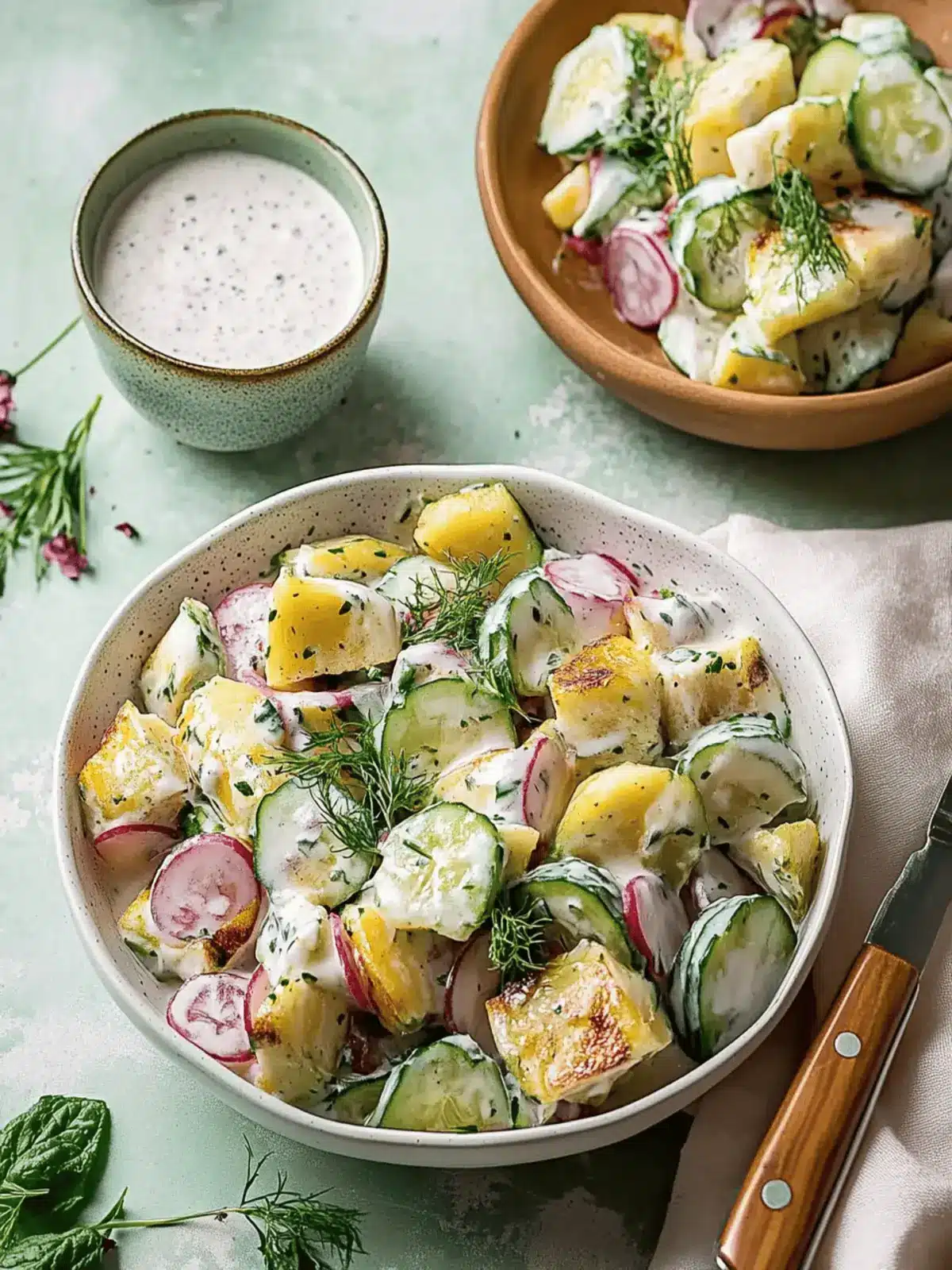 Kartoffel- und Gurkensalat mit cremiger Dill-Sauce 3 Kartoffel- und Gurkensalat