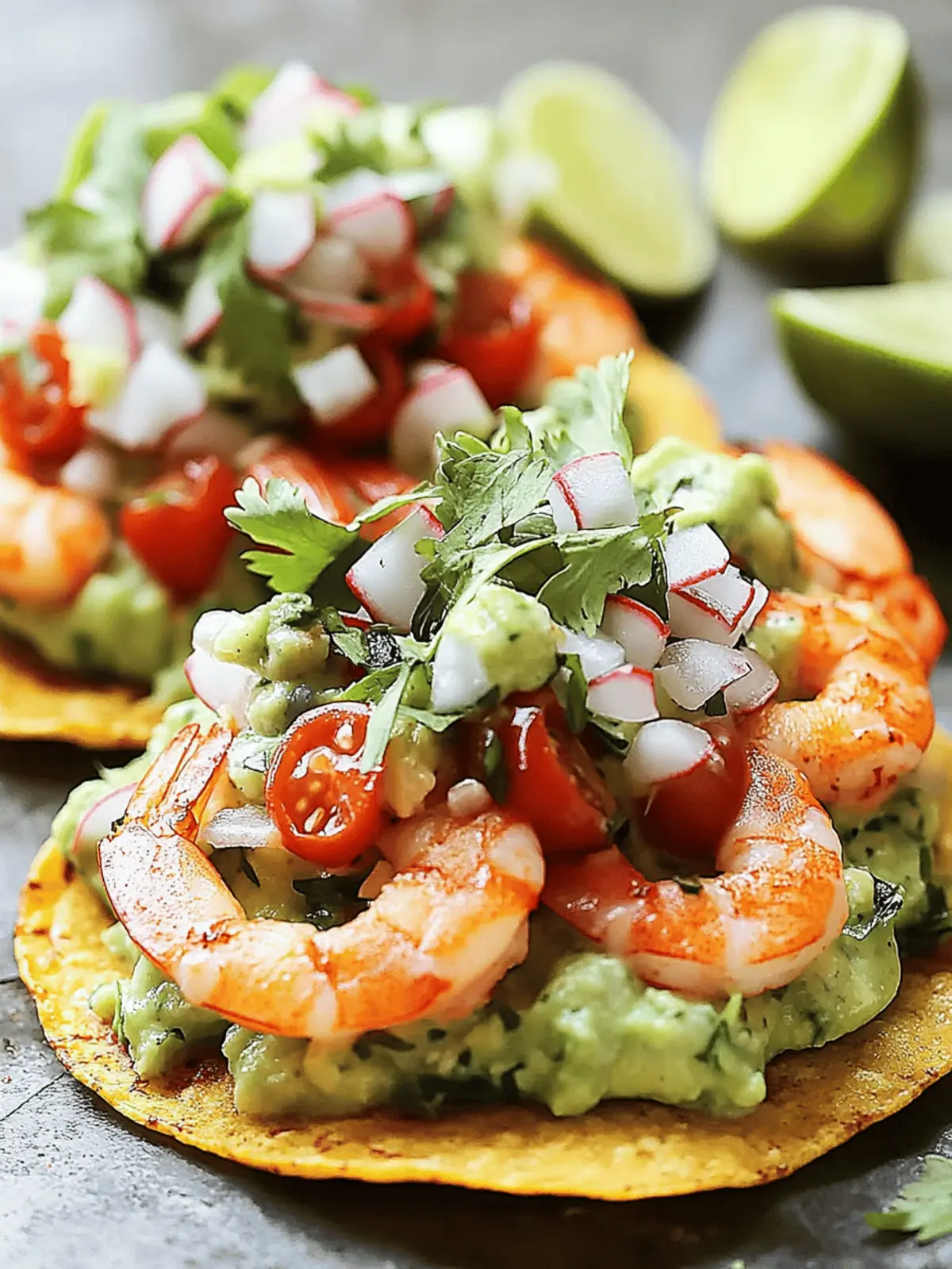 Garnelen-Tostadas mit Guacamole-Salsa-Delight 3 Garnelen-Tostadas mit Guacamole-Salsa-Delight