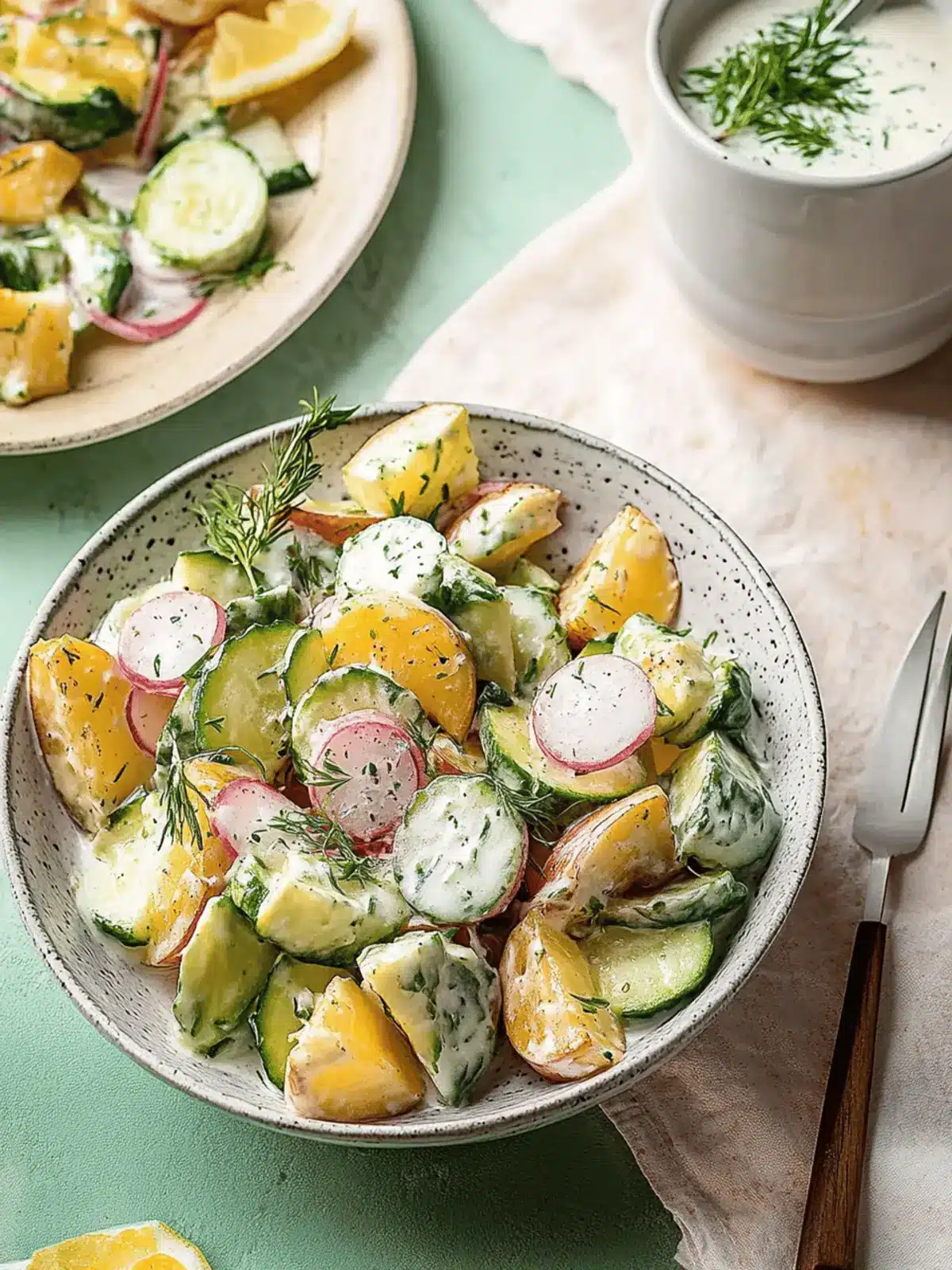 Kartoffel- und Gurkensalat mit cremiger Dill-Sauce 2 Kartoffel- und Gurkensalat