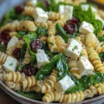 Spinat Nudelsalat mit Feta und Cranberries