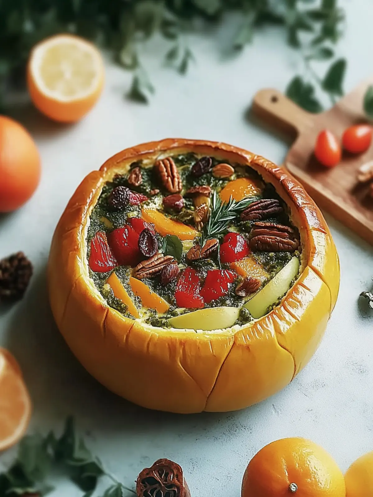 Gefüllter Kürbis mit Pilzreis und Cranberries Spaß für Festtage 4 Gefüllter Kürbis mit Pilzreis und Cranberries für Festtage