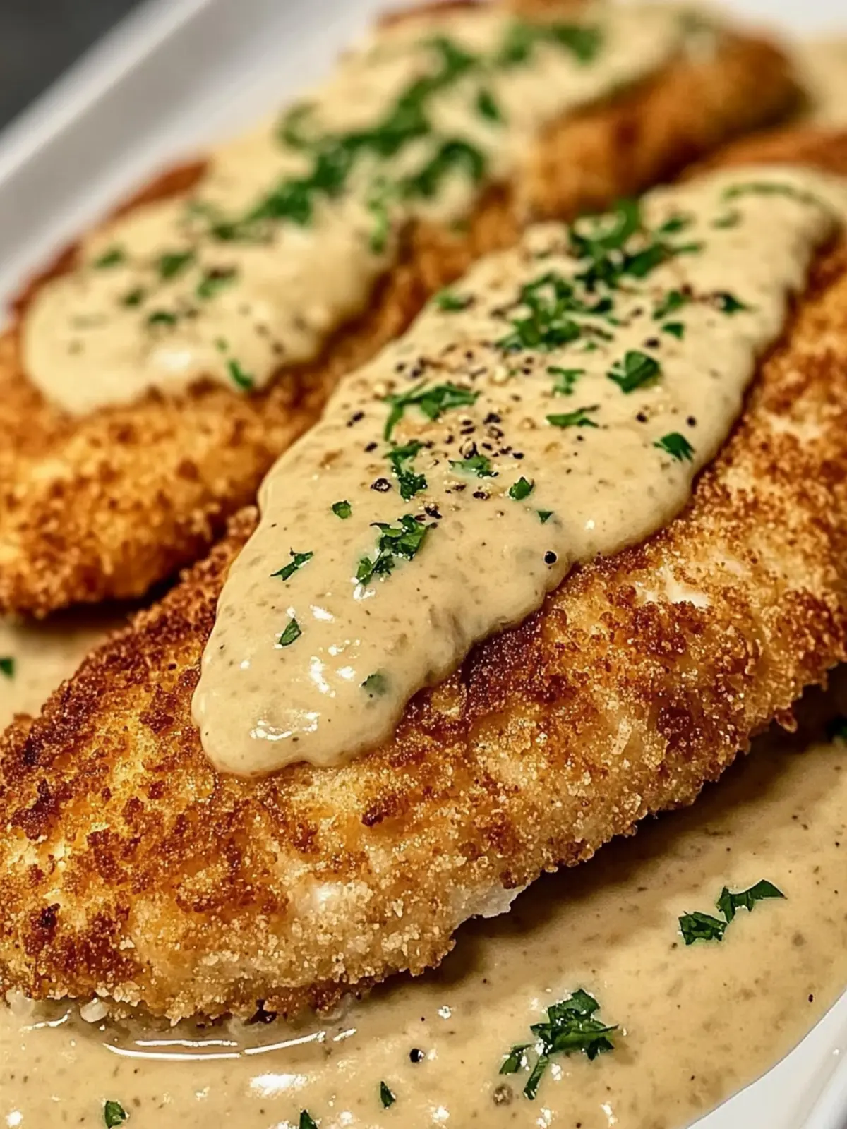 Crispy Parmesan Chicken mit Alfredo-Sauce genießen 2 Crispy Parmesan Chicken with Alfredo Sauce begeistert