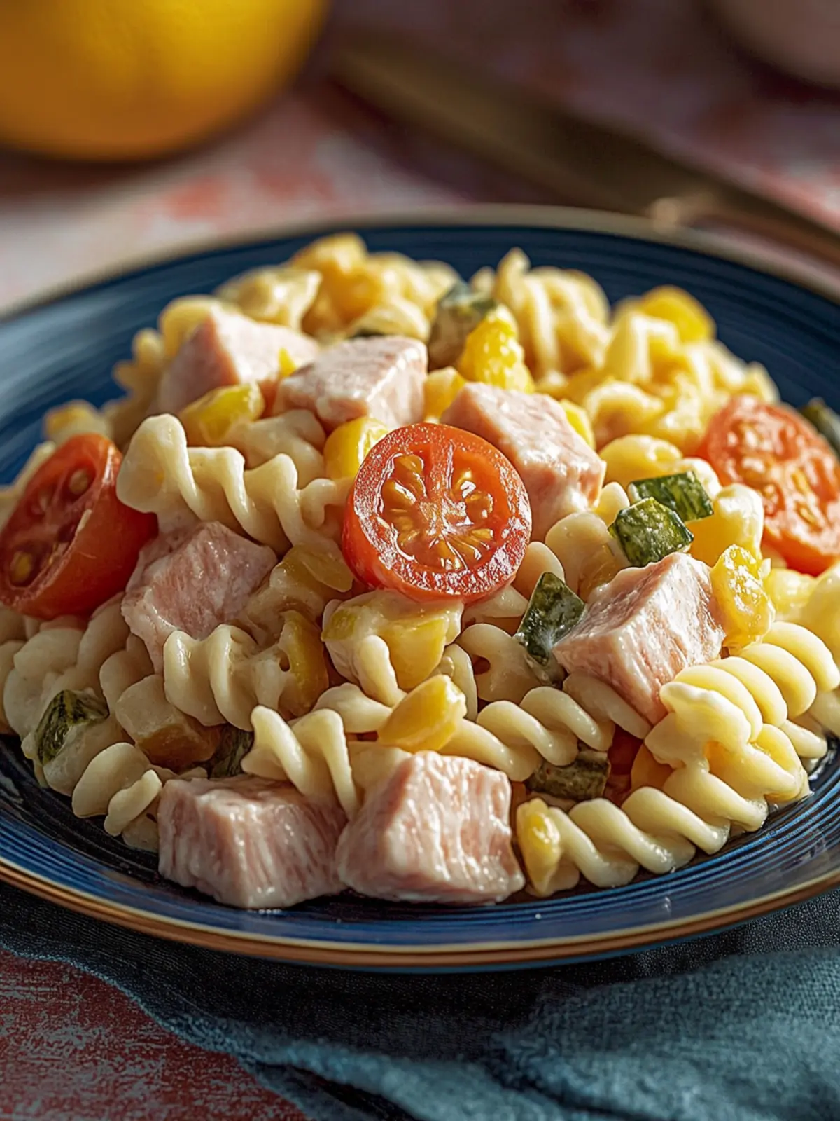 Klassischer Nudelsalat mit Fleischwurst und Ei 5 Classical pasta salad with meat sausage and egg