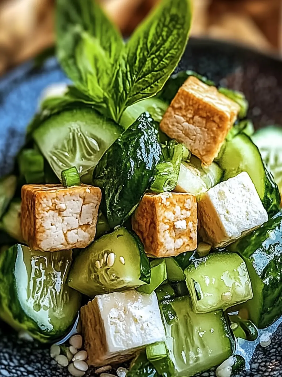 Knuspriger Tofu und Gurkensalat mit Erdnussdressing 5 Knuspriger Tofu und Gurkensalat mit Erdnussdressing