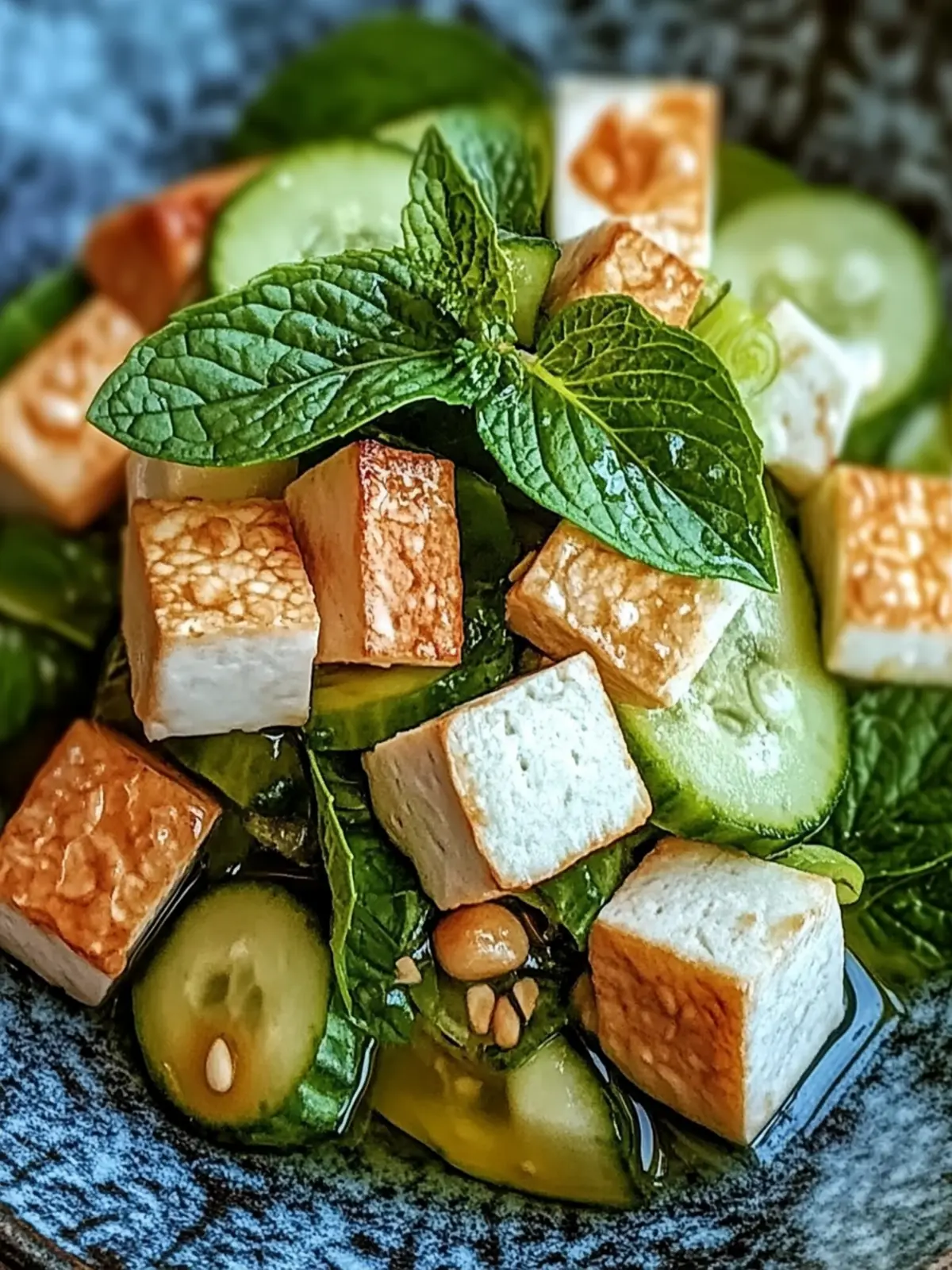 Knuspriger Tofu und Gurkensalat mit Erdnussdressing 2 Knuspriger Tofu und Gurkensalat mit Erdnussdressing