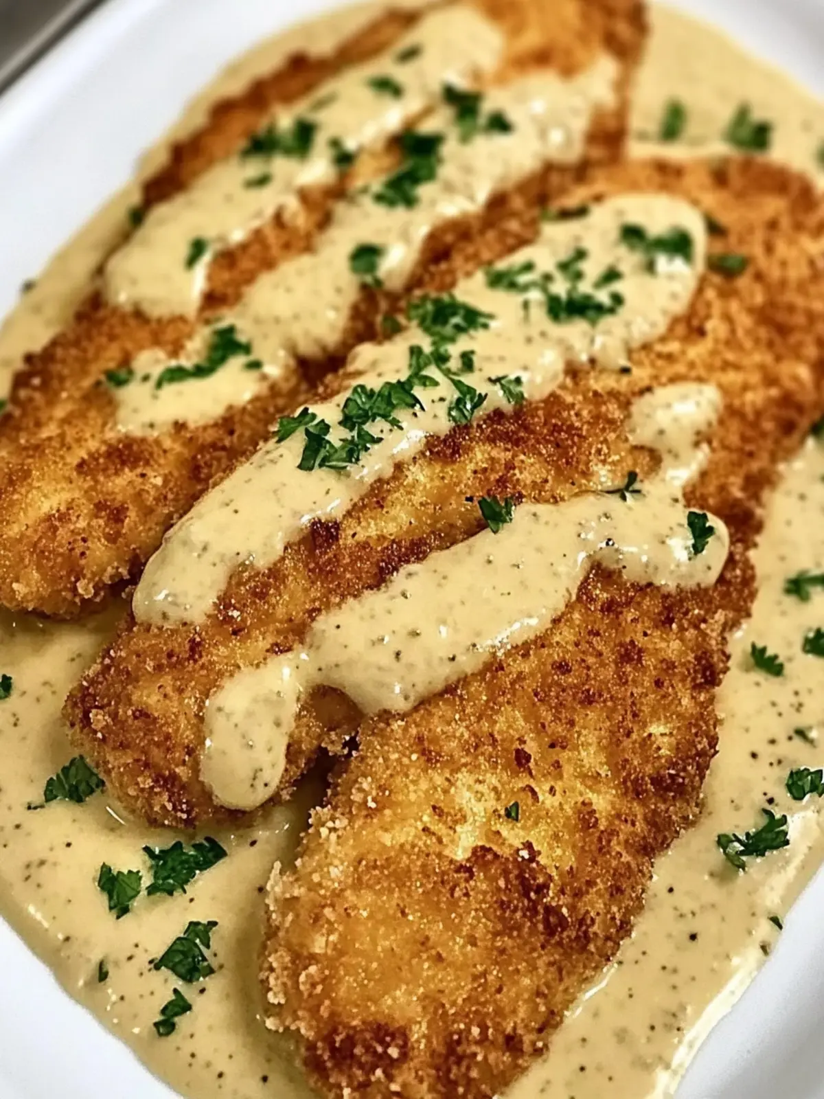 Crispy Parmesan Chicken mit Alfredo-Sauce genießen 4 Crispy Parmesan Chicken with Alfredo Sauce begeistert