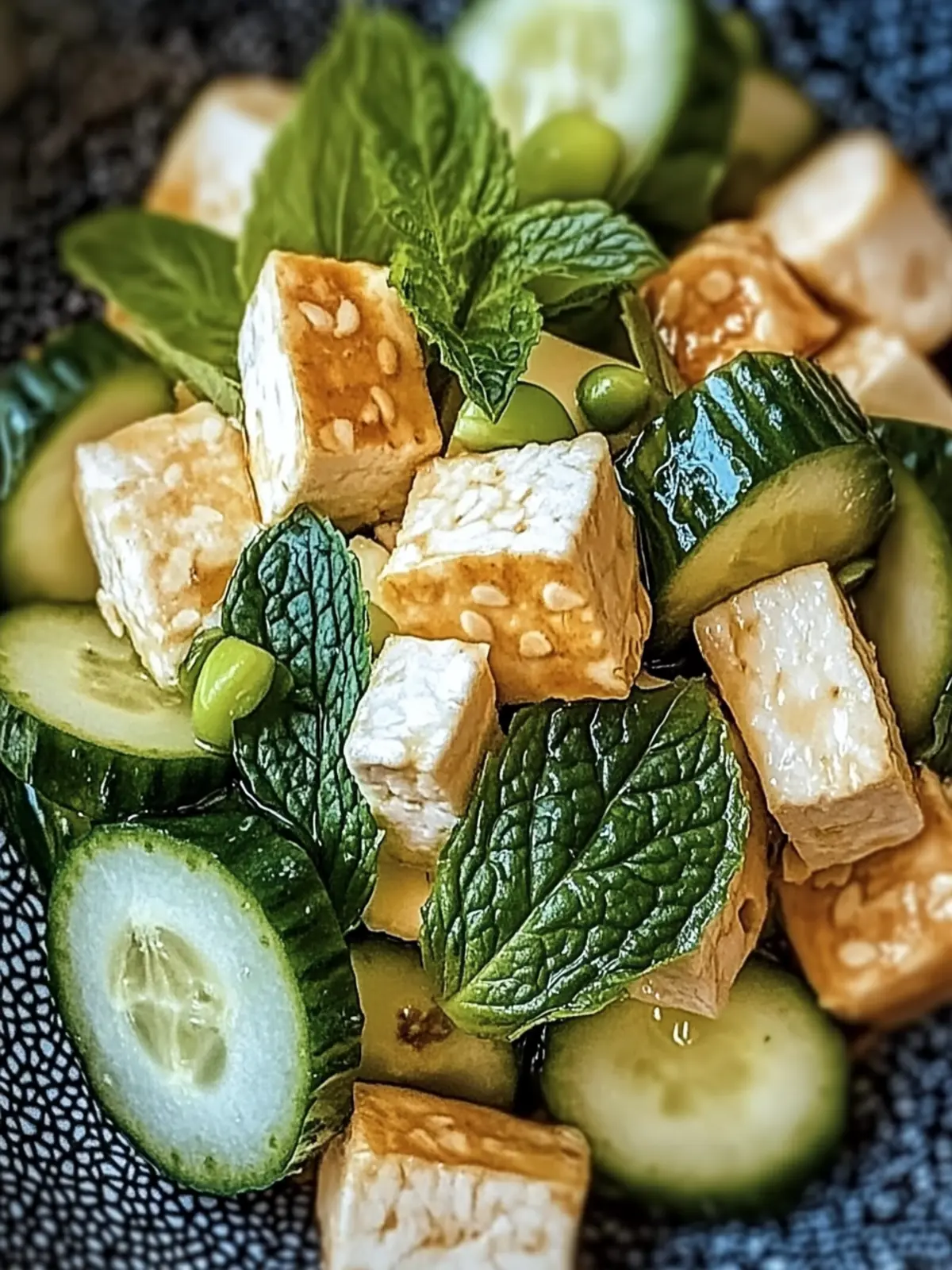 Knuspriger Tofu und Gurkensalat mit Erdnussdressing 4 Knuspriger Tofu und Gurkensalat mit Erdnussdressing