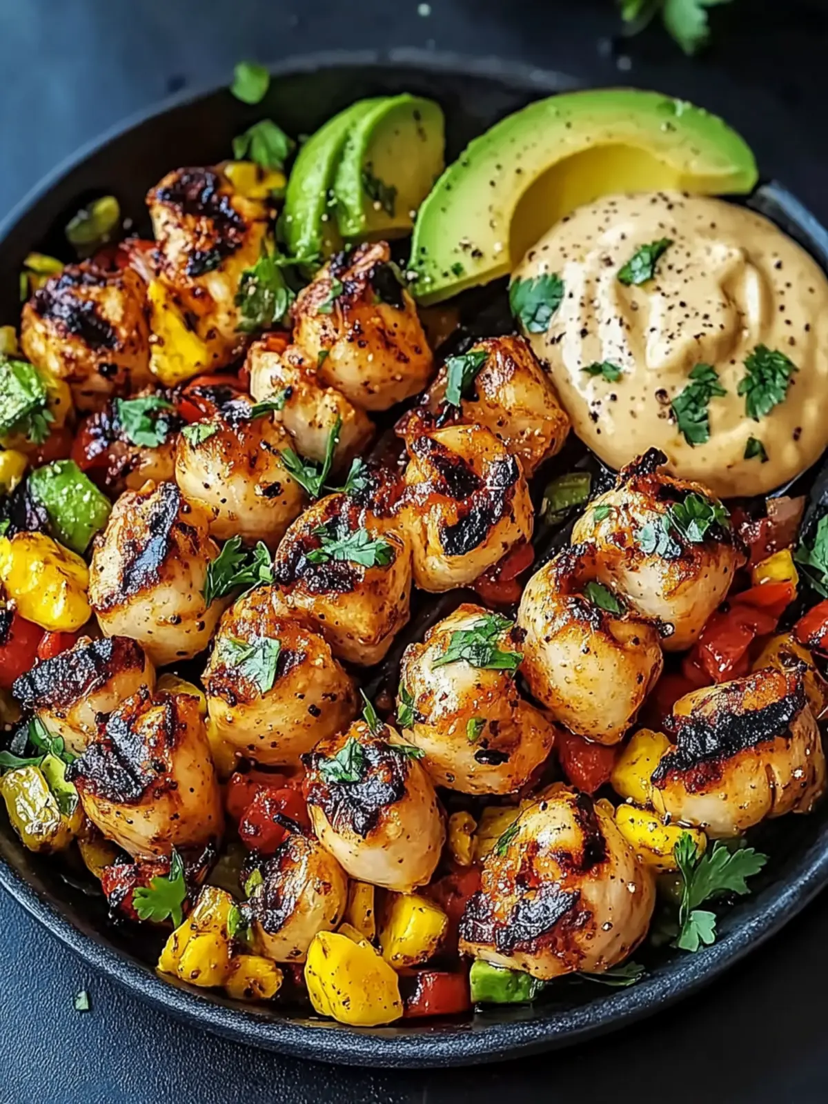 Gegrillte Garnelen-Schüssel mit Avocado und leckerer Sauce 5 Gegrillte Garnelen-Schüssel mit Avocado, Mais-Salsa und cremiger Knoblauchsoße