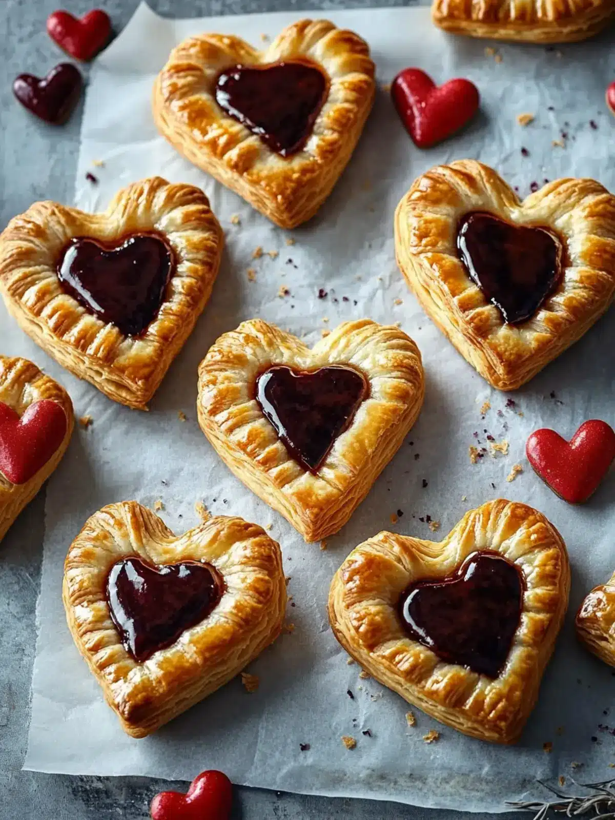 Puff Pastry Hearts: Süß oder Herzhaft für Herzliche Anlässe 4 Puff pastry hearts with sweet or savory filling. Perfect for Valentine's Day and Mother's Day.