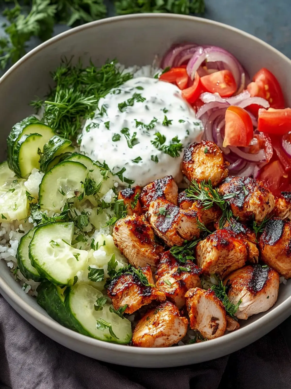 Griechische Hähnchen Bowl: So zauberst du saftige Bissen 4 Griechische Hähnchen Bowl: Das Geheimnis saftiger Hähnchenbissen