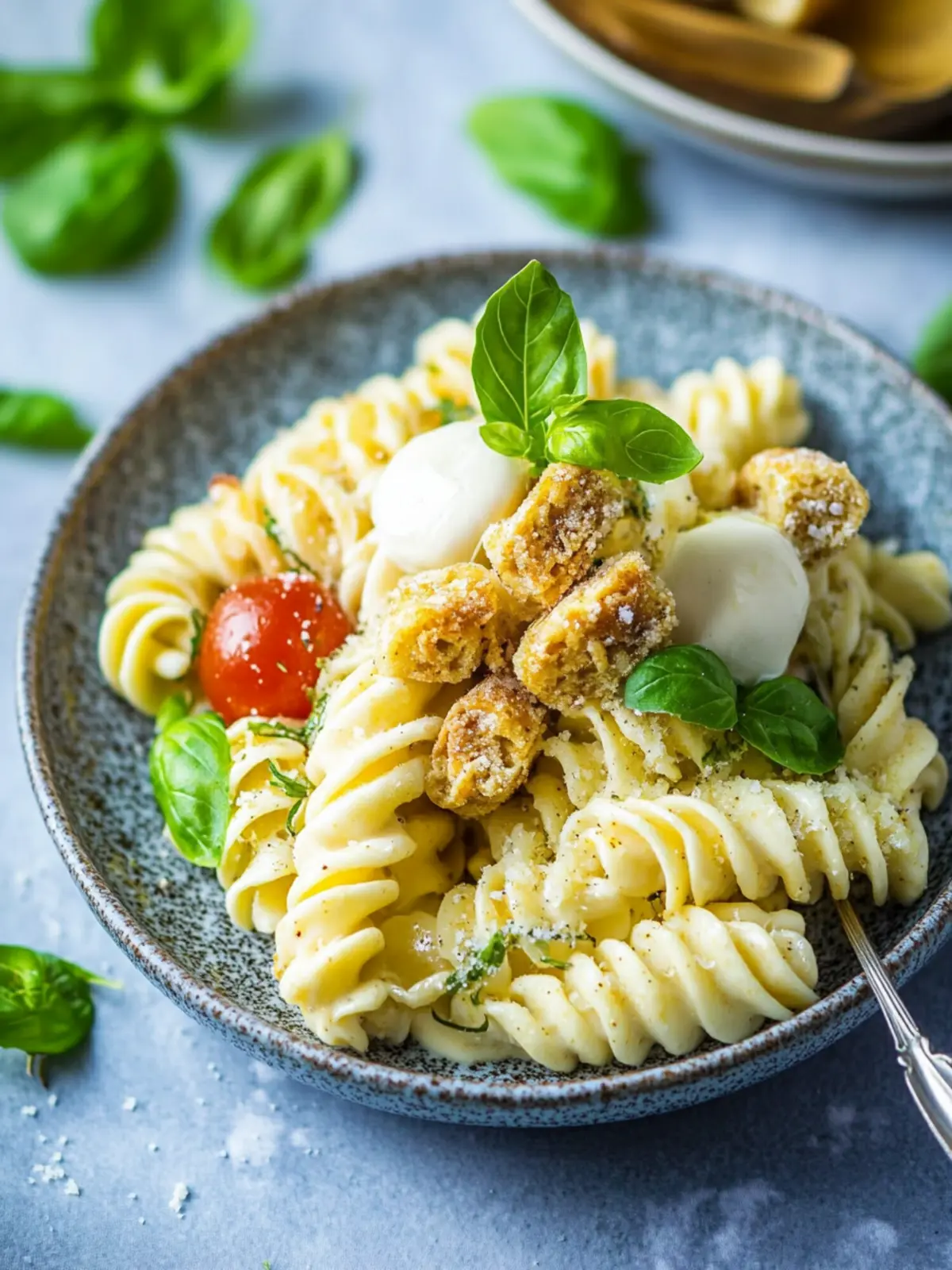Nudelsalat Caprese mit Hähnchenbrustwürfeln für den Sommergenuss 5 Nudelsalat Caprese mit Hähnchenbrustwürfeln
