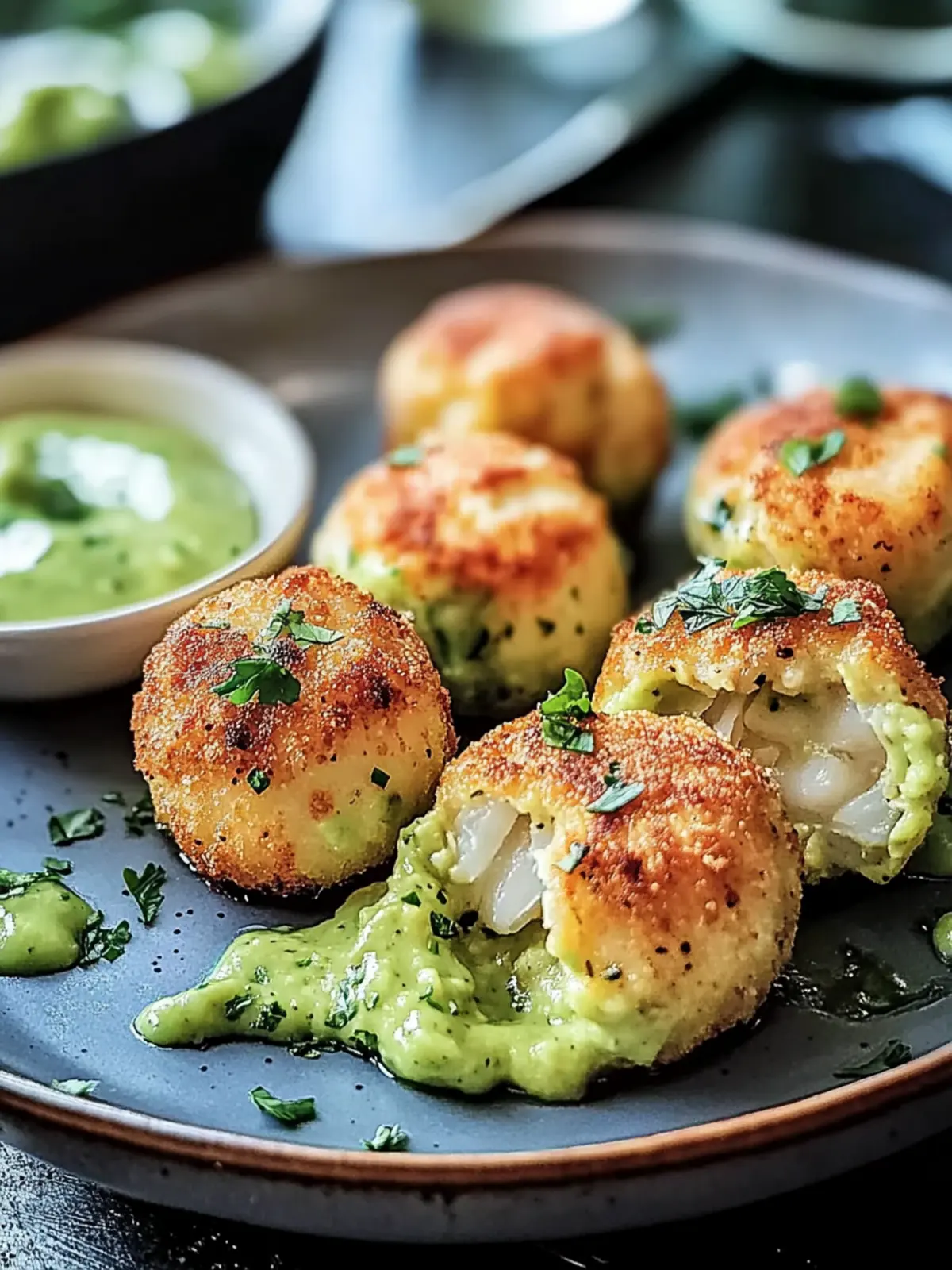 Gebackene Lachsballen mit cremiger Avocadosauce für Genuss pur 4 Gebackene Lachsballen mit cremiger Avocadosauce