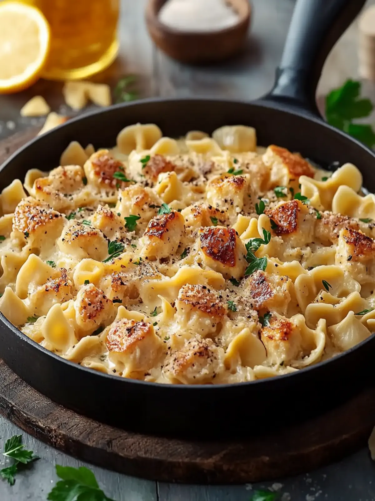 Cremige Hähnchen-Farfalle-Pfanne ganz einfach zaubern 2 Cremige Hähnchen-Farfalle-Pfanne ganz einfach zubereiten