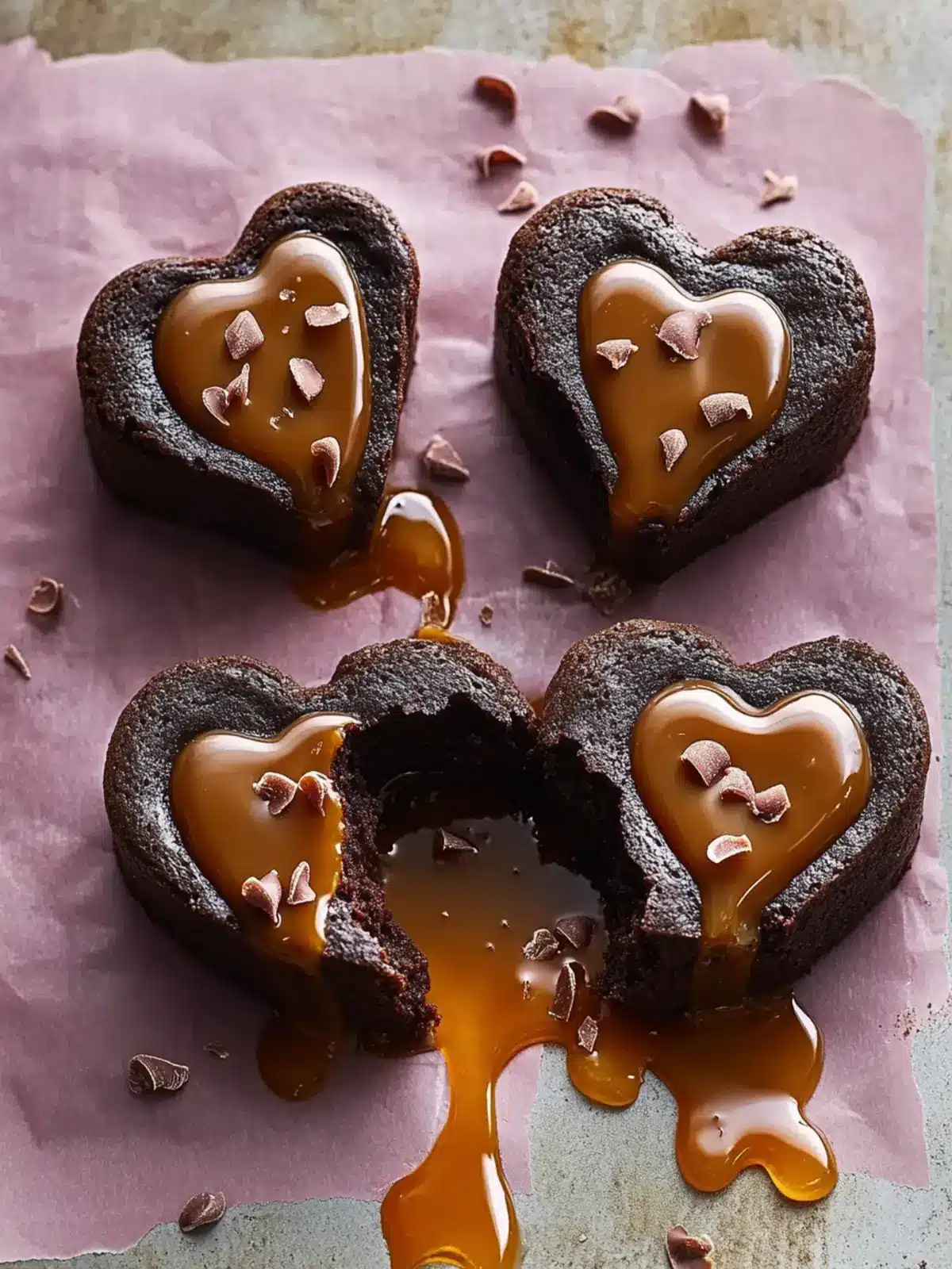 Brownie Karamell Herzen: Saftige Schokoladenherzen mit Karamellkern 5 Brownie Karamell Herzen: Juicy chocolate hearts with liquid caramel core