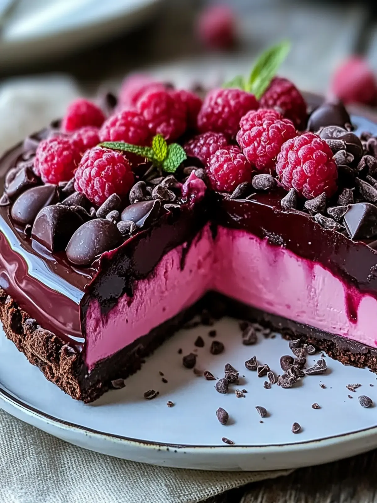 Genießen Sie dekadenten dunklen Schokoladen-Himbeer-Käsekuchen einfach 3 Genießen Sie dekadenten dunklen Schokoladen-Himbeer-Käsekuchen