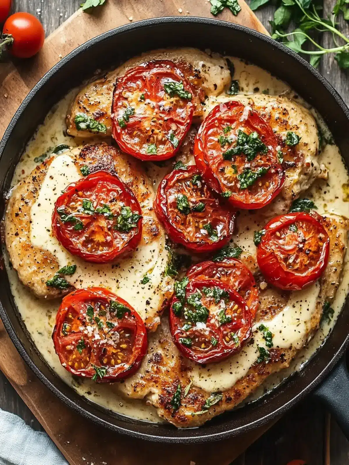 Cremiges sonnengetrocknetes Tomaten-Knoblauch-Hähnchen in einer Pfanne 2 Cremiges sonnengetrocknetes Tomaten-Knoblauch-Hähnchen (Ein-Pfannen-Abendessen)