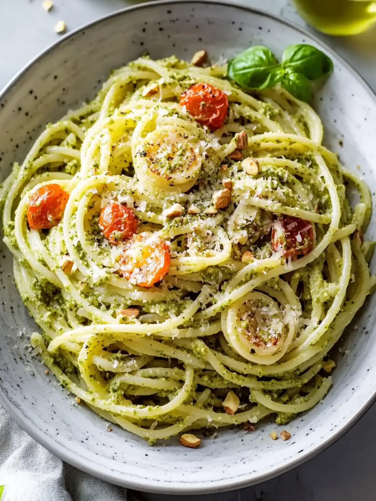 Einfaches und cremiges Pistazien-Pesto-Pasta mit Garnelen Genuss 4 Einfaches und cremiges Pistazien-Pesto-Pasta mit Garnelen