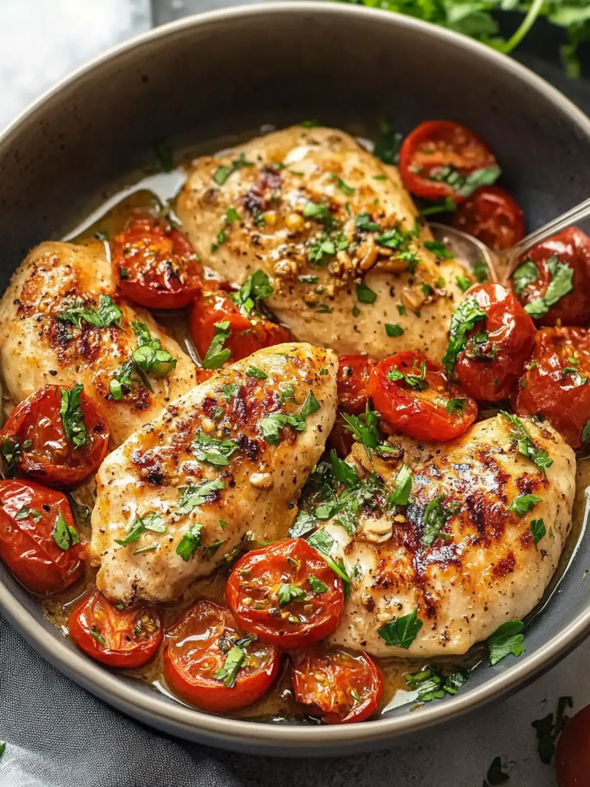 Cremiges sonnengetrocknetes Tomaten-Knoblauch-Hähnchen in einer Pfanne 4 Cremiges sonnengetrocknetes Tomaten-Knoblauch-Hähnchen (Ein-Pfannen-Abendessen)