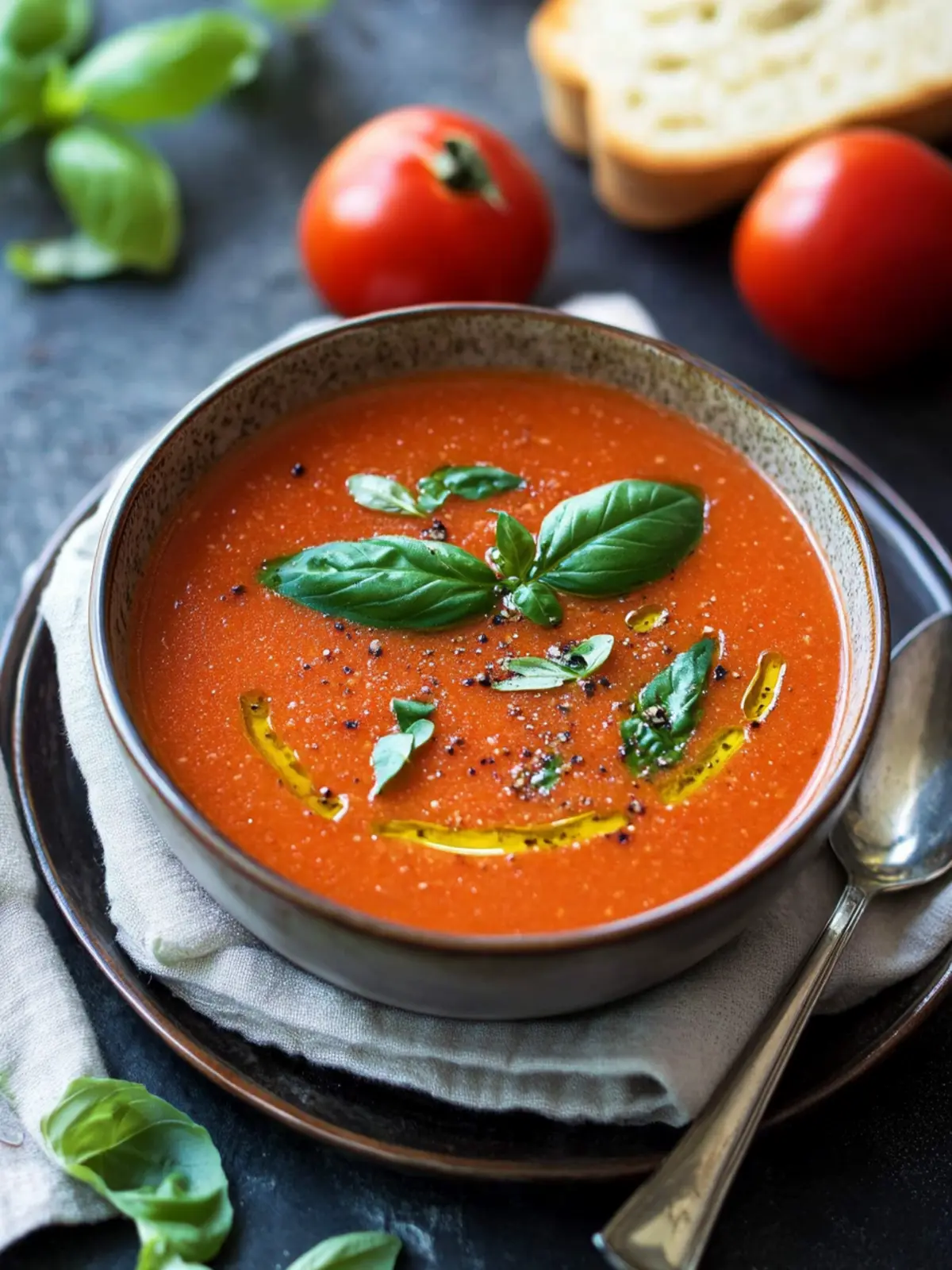 Geröstete Tomaten-Basilikum-Suppe: Der Sommer im Löffel 3 Geröstete Tomaten-Basilikum-Suppe