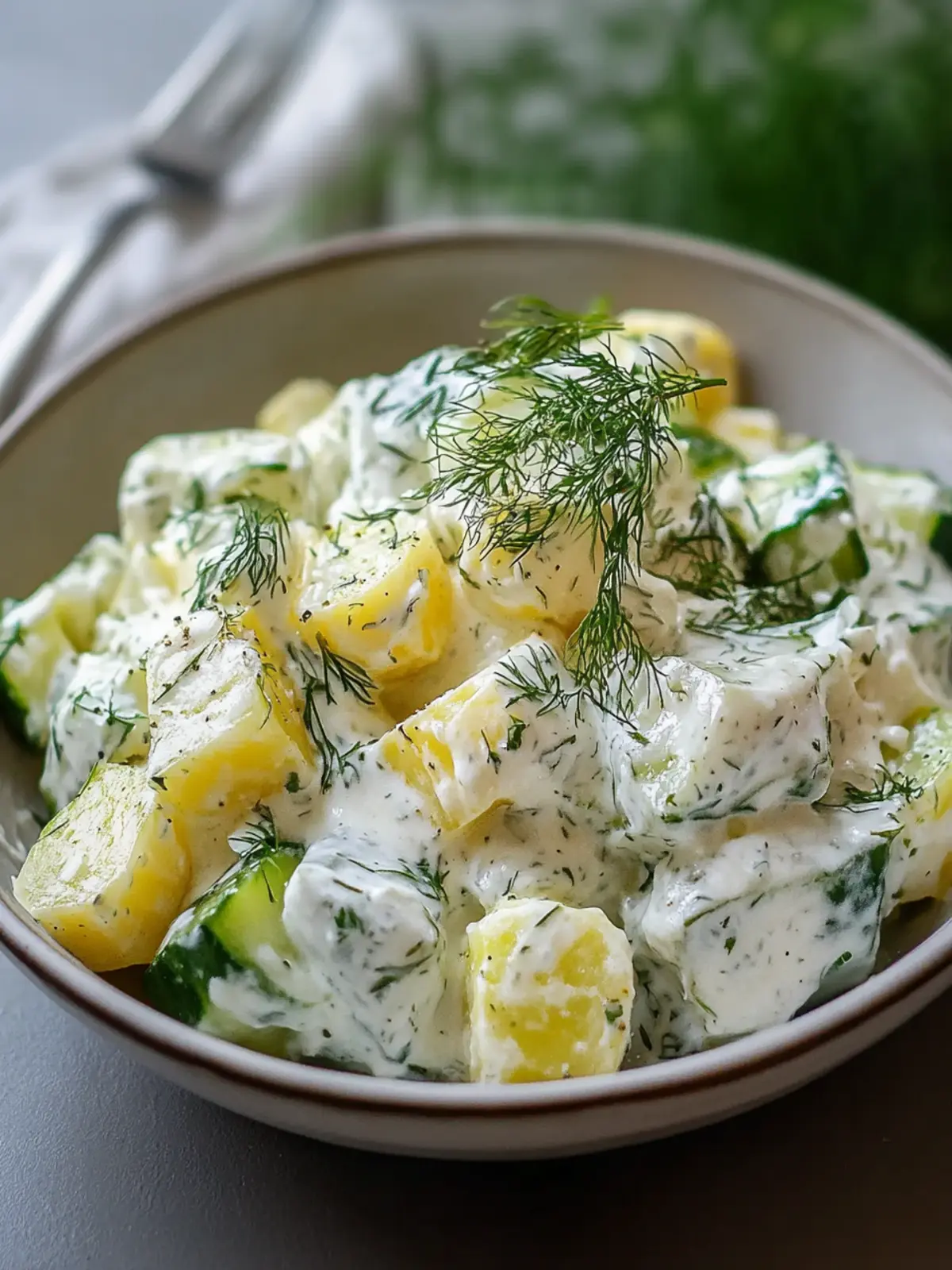 Griechischer Joghurt Kartoffelsalat mit Gurken: Erfrischend leicht genießen 2 Griechischer Joghurt Kartoffelsalat mit Gurken