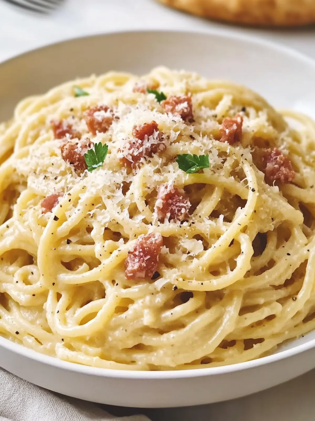 Cremige Spaghetti Carbonara mit Sahne für ein schnelles Dinner 2 Spaghetti Carbonara mit Sahne