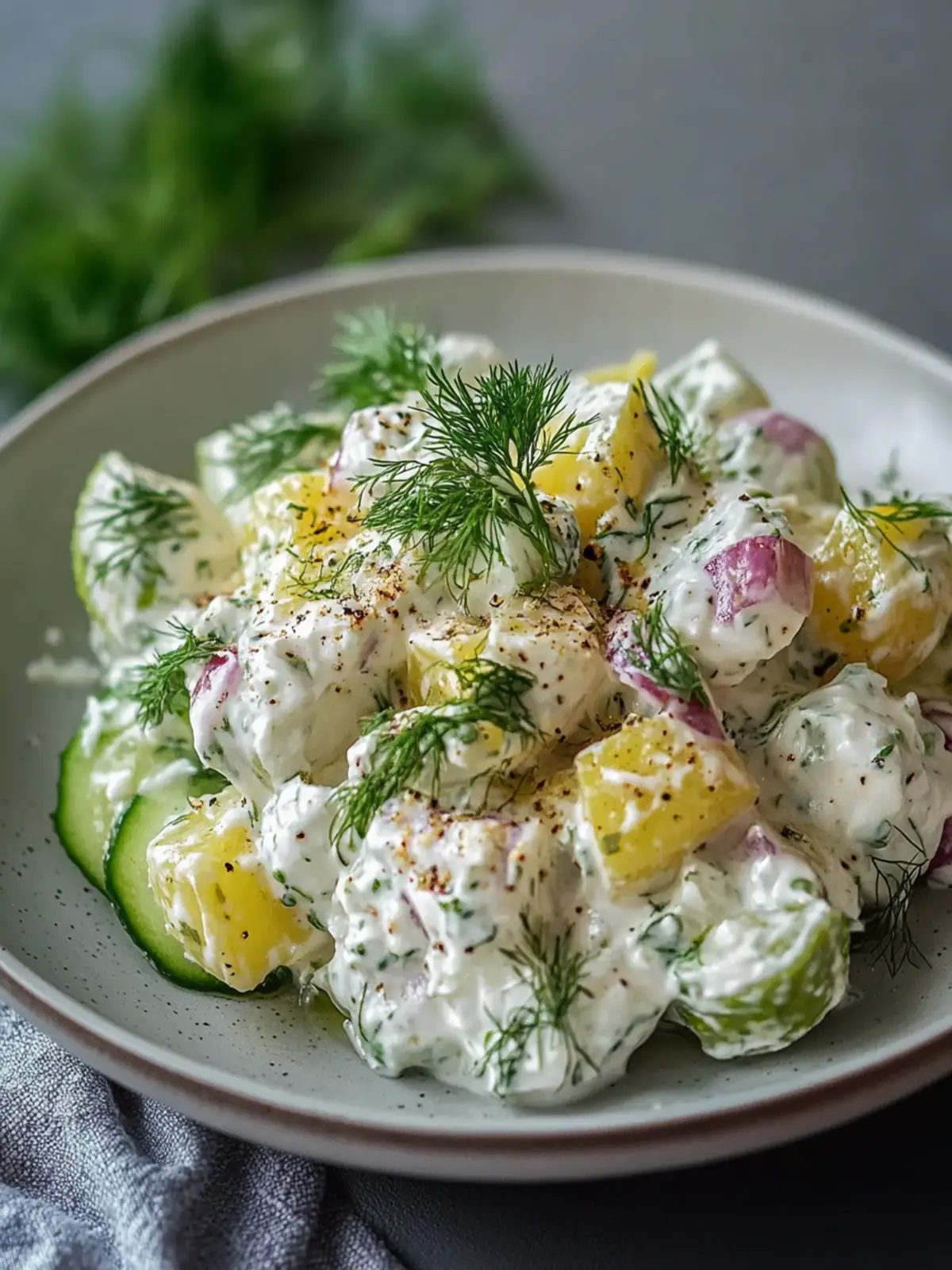 Griechischer Joghurt Kartoffelsalat mit Gurken