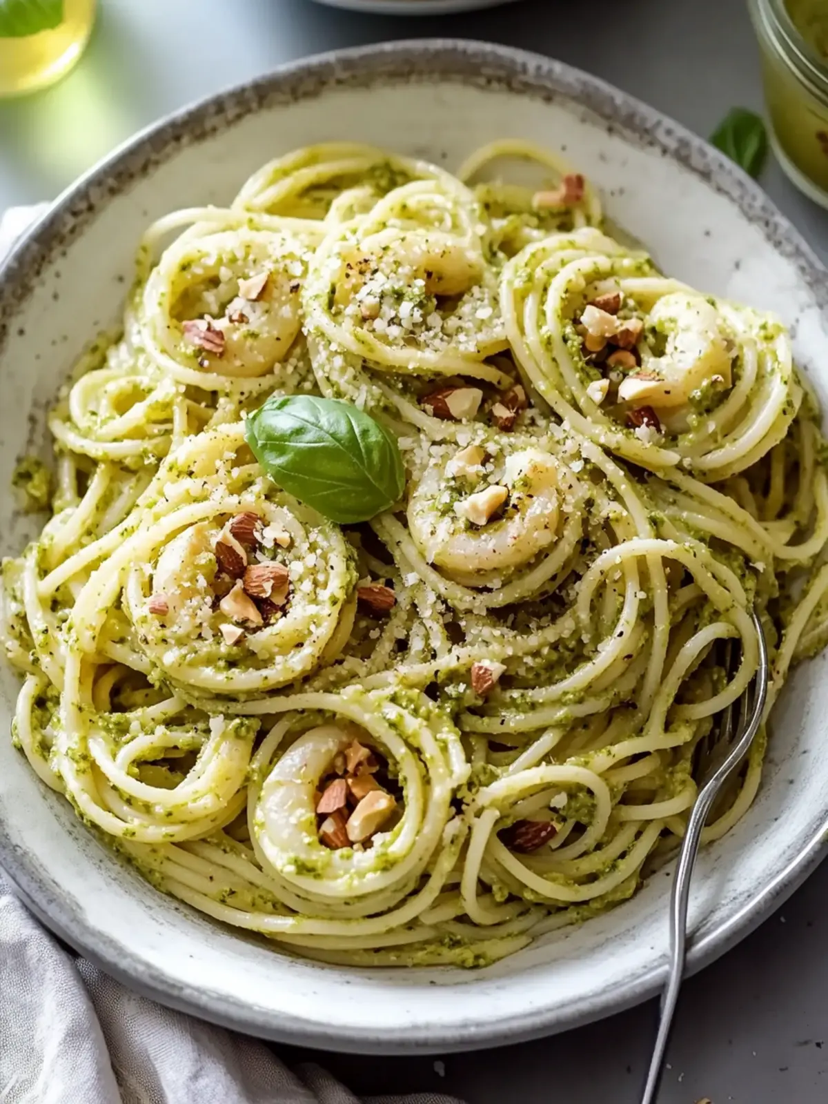 Einfaches und cremiges Pistazien-Pesto-Pasta mit Garnelen Genuss 3 Einfaches und cremiges Pistazien-Pesto-Pasta mit Garnelen