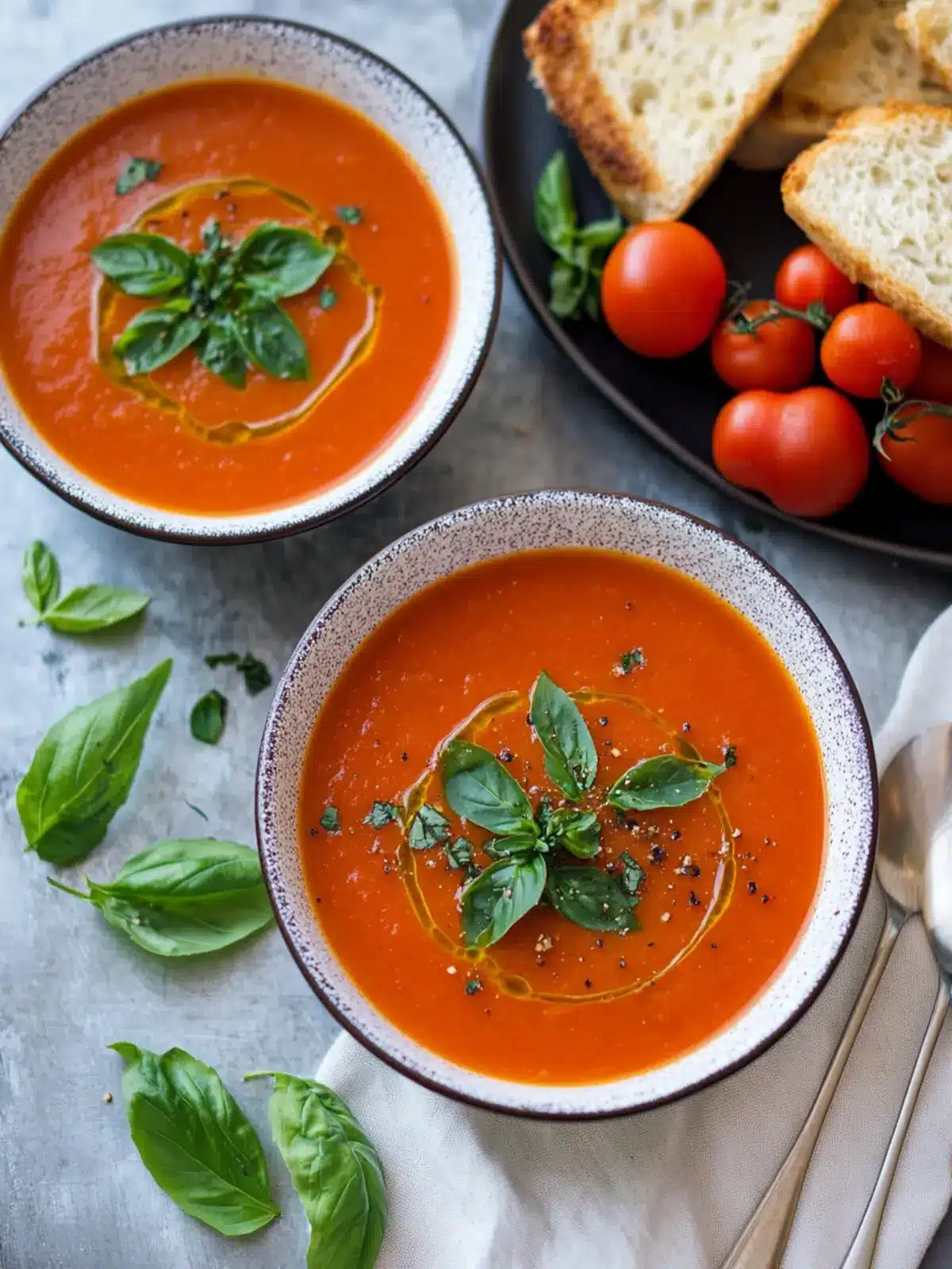 Geröstete Tomaten-Basilikum-Suppe: Der Sommer im Löffel 5 Geröstete Tomaten-Basilikum-Suppe