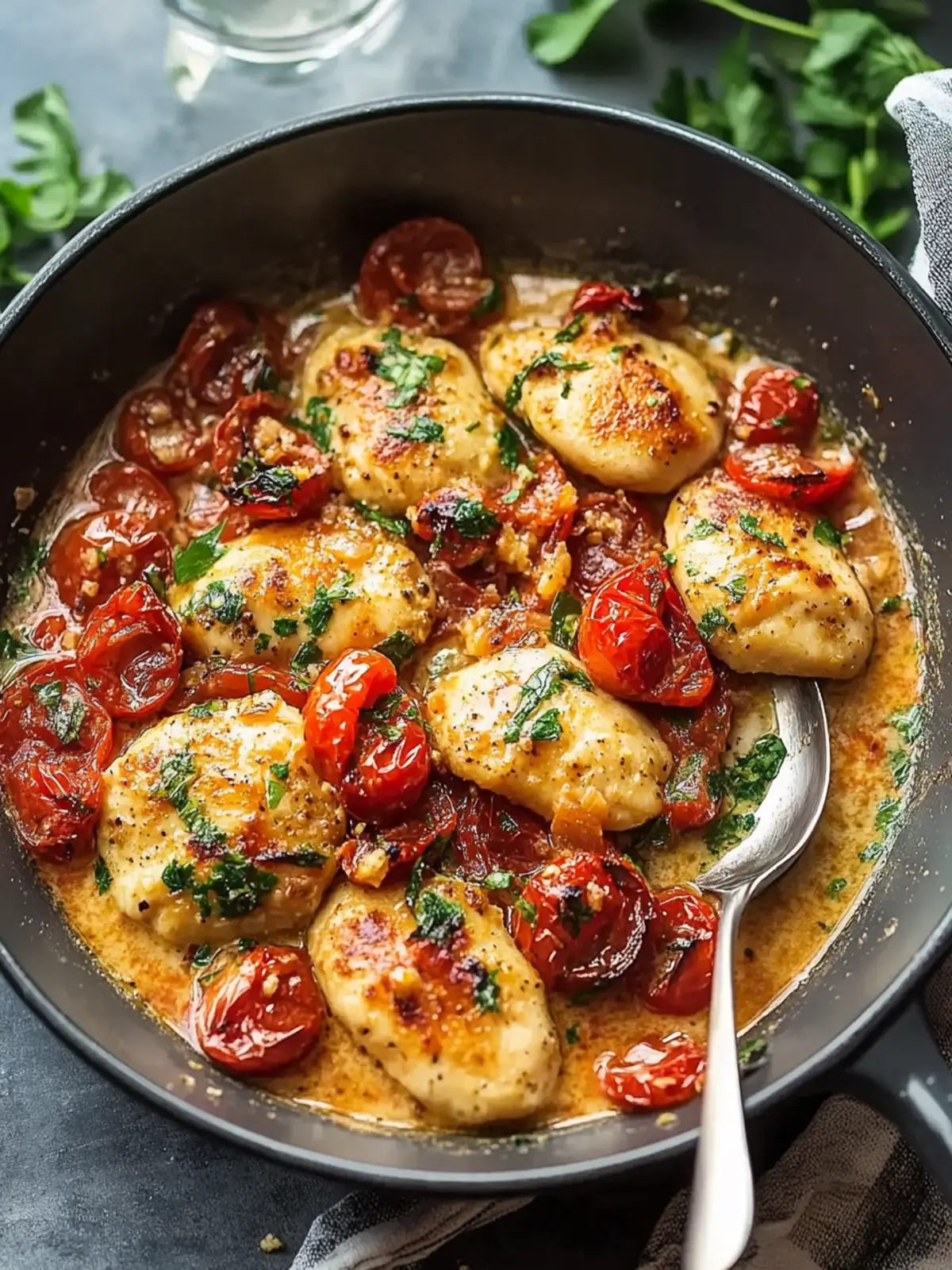 Cremiges sonnengetrocknetes Tomaten-Knoblauch-Hähnchen in einer Pfanne 5 Cremiges sonnengetrocknetes Tomaten-Knoblauch-Hähnchen (Ein-Pfannen-Abendessen)