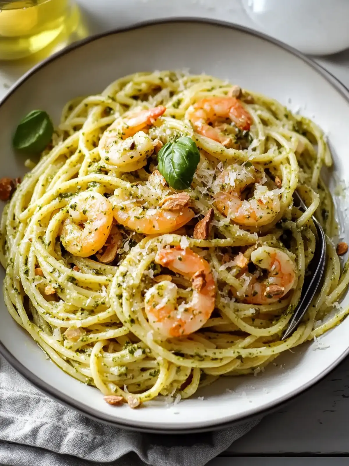 Einfaches und cremiges Pistazien-Pesto-Pasta mit Garnelen Genuss 5 Einfaches und cremiges Pistazien-Pesto-Pasta mit Garnelen