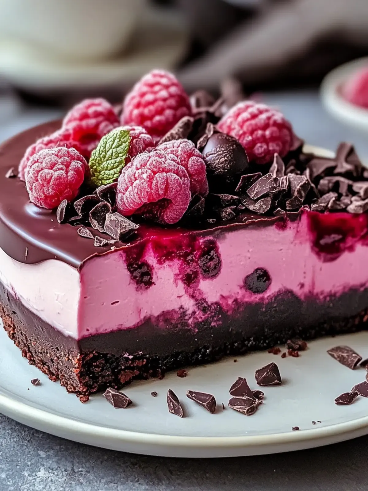 Genießen Sie dekadenten dunklen Schokoladen-Himbeer-Käsekuchen einfach 5 Genießen Sie dekadenten dunklen Schokoladen-Himbeer-Käsekuchen