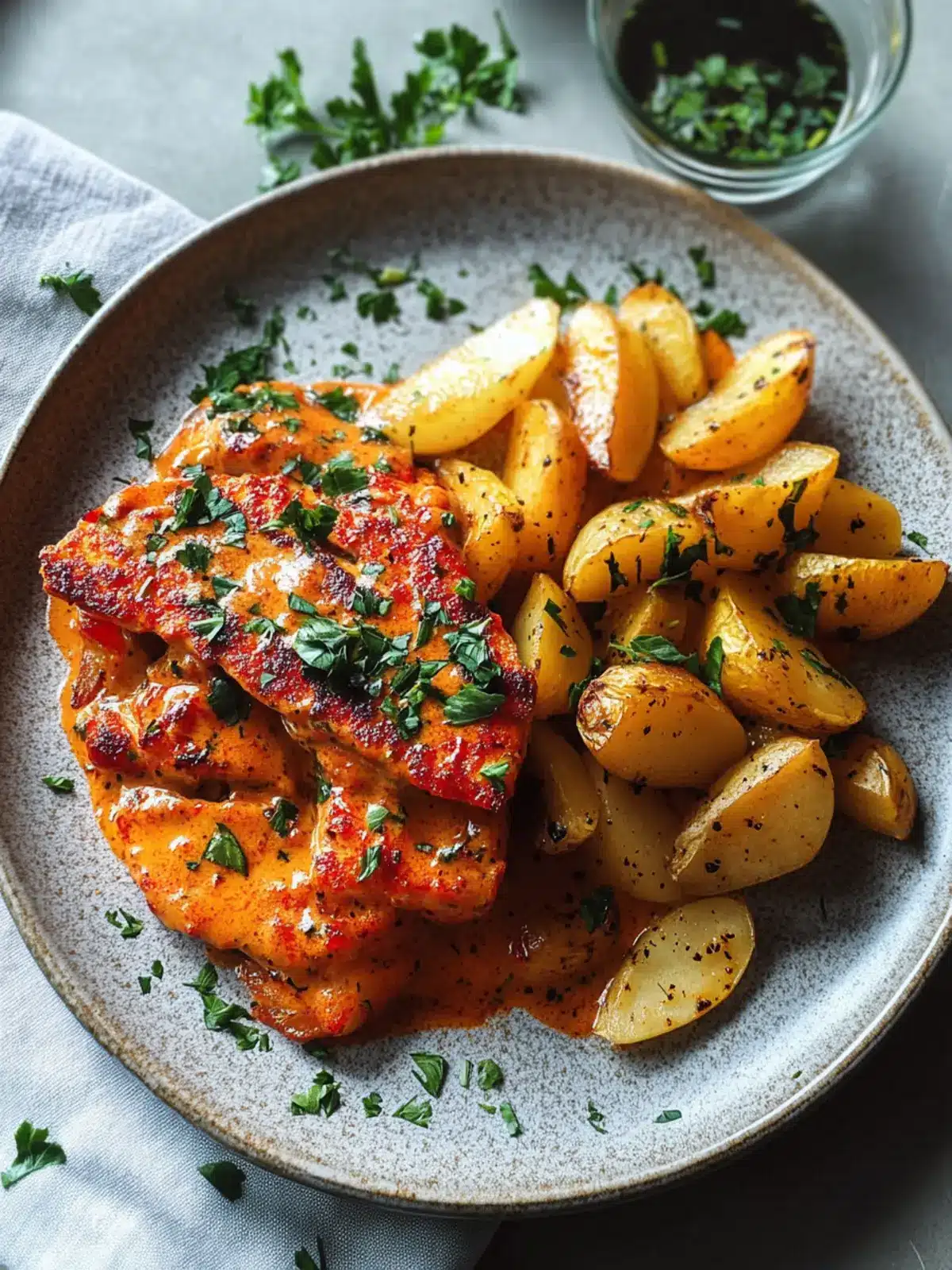 Cremige Paprika-Hähnchen mit goldenen Pommes für Genießer 5 Cremige Paprika-Hähnchen mit goldenen Pommes