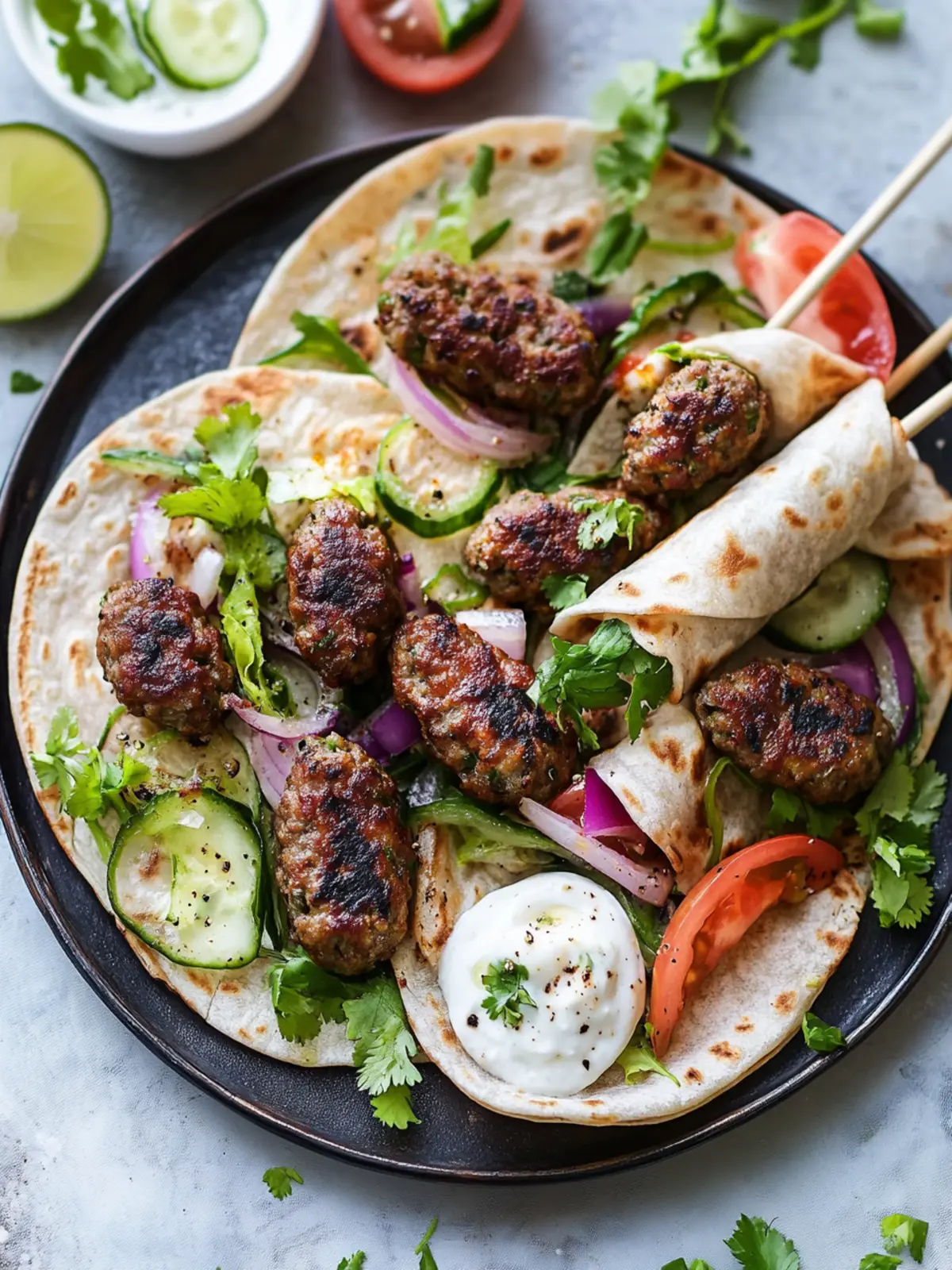 Lamm-Kofta-Wraps mit Knoblauchsoße – Schnelle Genussmomente 2 Lamm-Kofta-Wraps (Mit Knoblauchsoße)