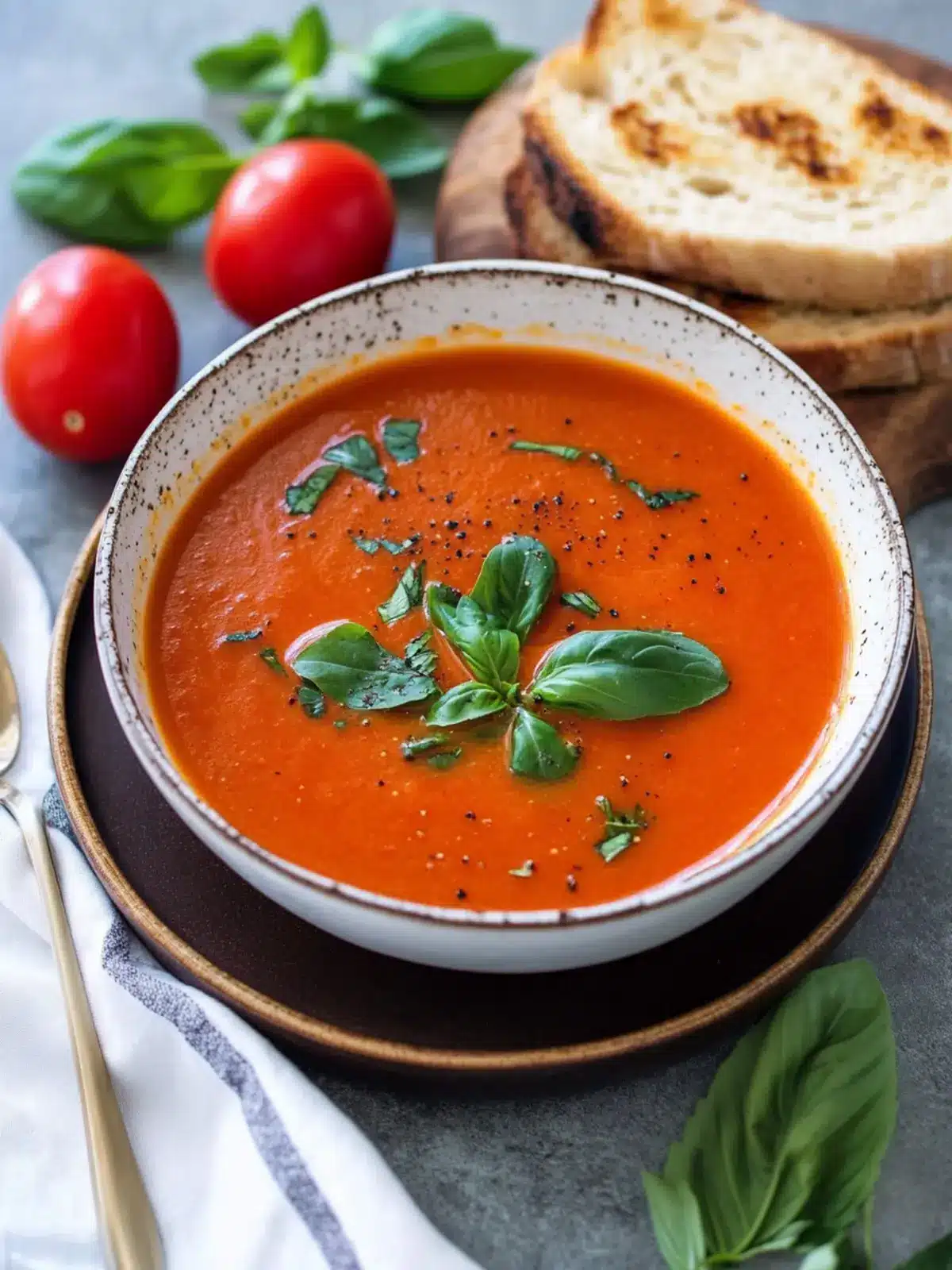 Geröstete Tomaten-Basilikum-Suppe: Der Sommer im Löffel 4 Geröstete Tomaten-Basilikum-Suppe