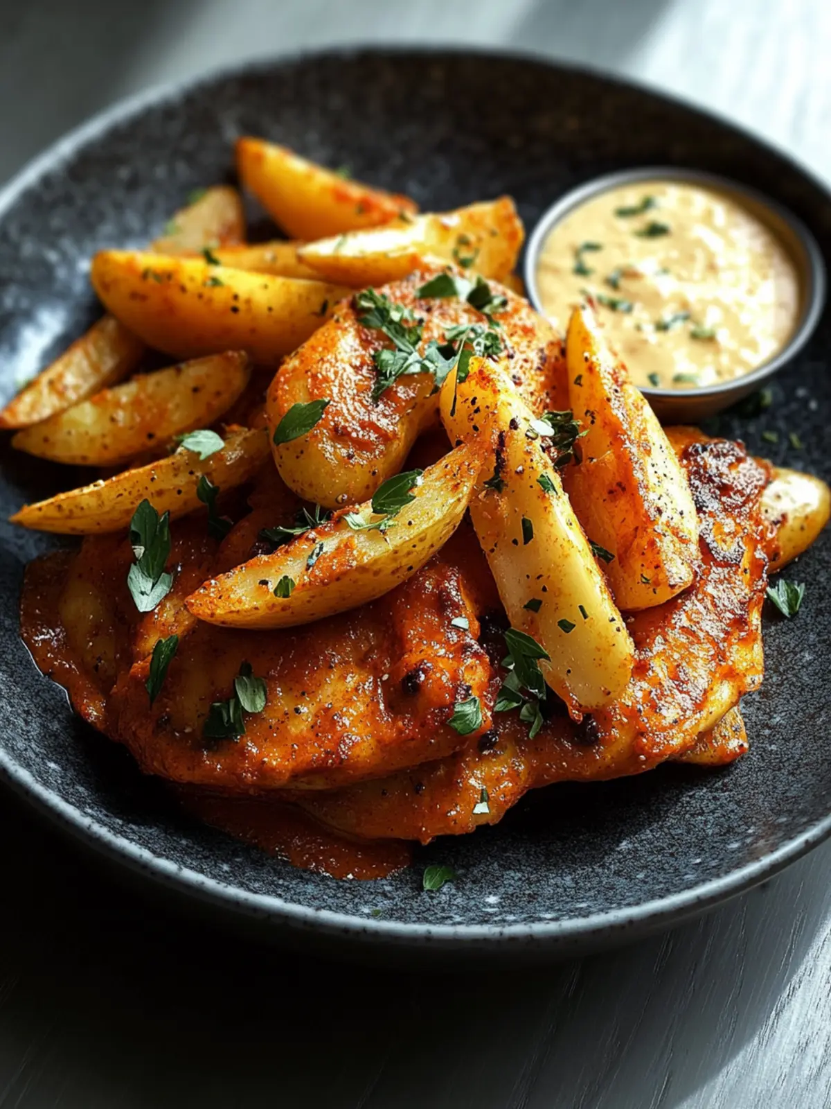 Cremige Paprika-Hähnchen mit goldenen Pommes für Genießer 2 Cremige Paprika-Hähnchen mit goldenen Pommes