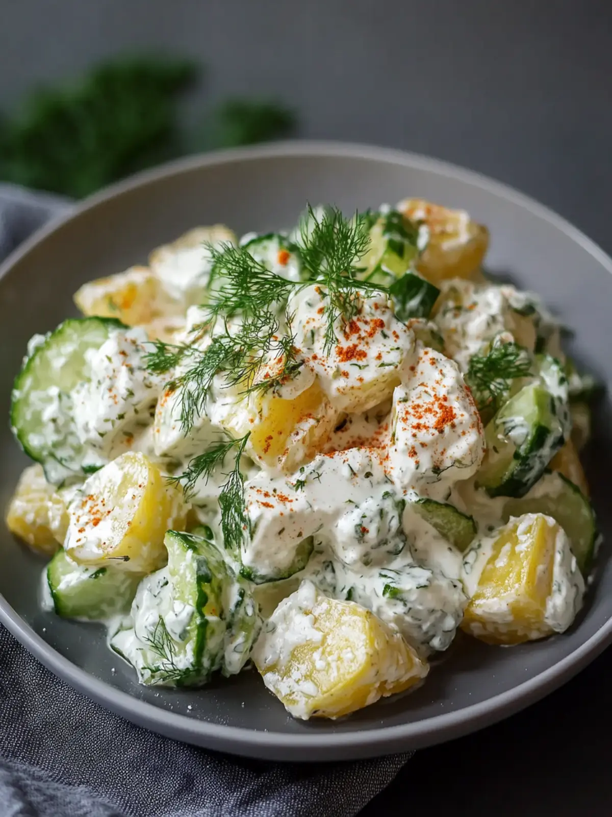 Griechischer Joghurt Kartoffelsalat mit Gurken: Erfrischend leicht genießen 3 Griechischer Joghurt Kartoffelsalat mit Gurken
