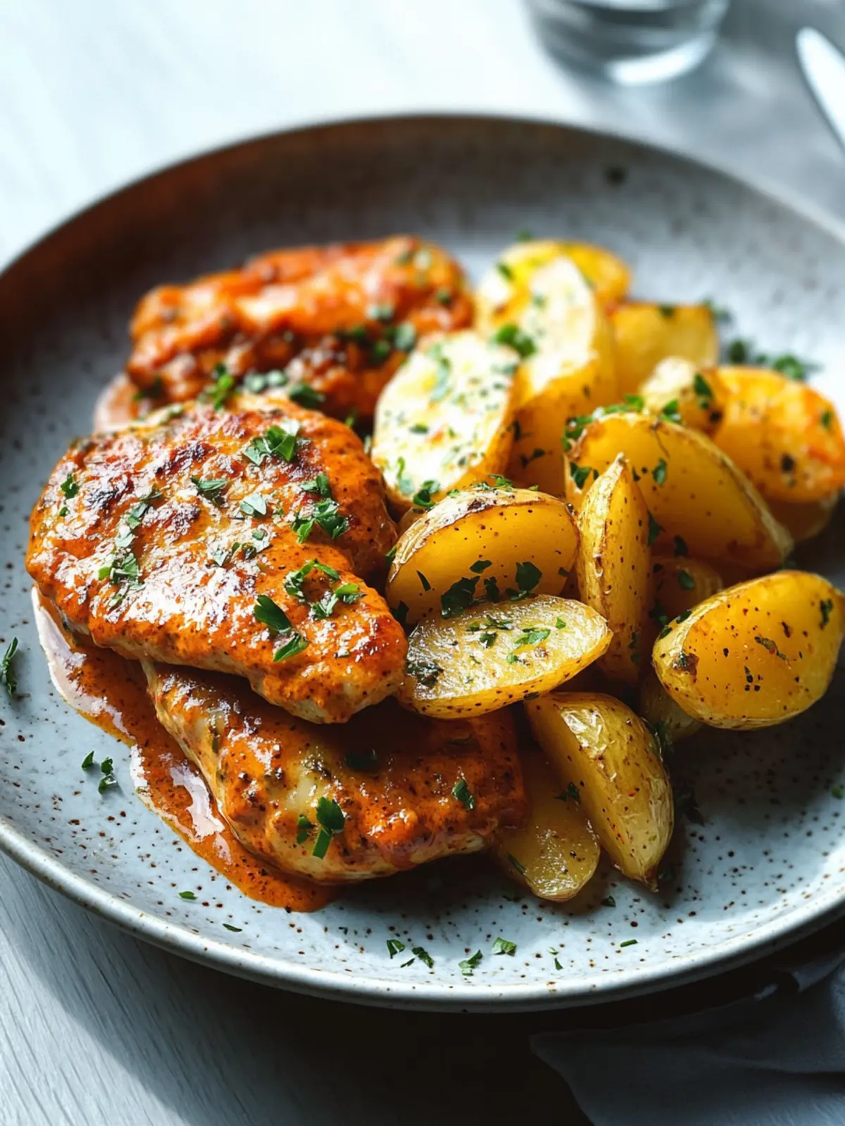 Cremige Paprika-Hähnchen mit goldenen Pommes für Genießer 4 Cremige Paprika-Hähnchen mit goldenen Pommes
