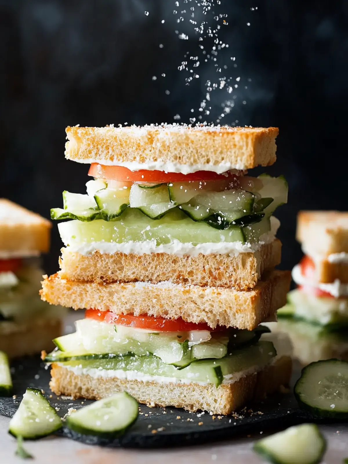 Gurken-Sandwiches mit cremigem Frischkäse – frisch und lecker 2 Gurken-Sandwiches