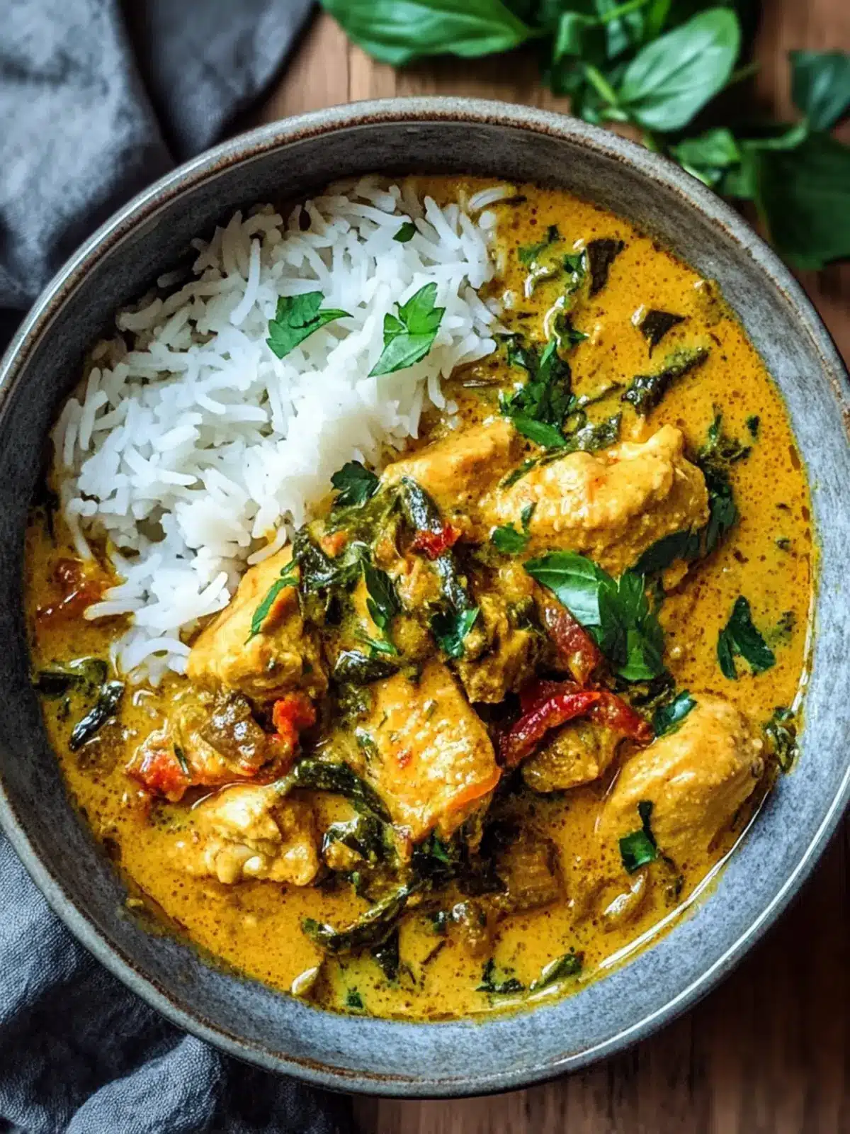 Köstliches Crockpot Kokosnuss-Hühnchen-Curry mit Schalottenöl 5 Crockpot Kokosnuss-Hühnchen-Curry mit knusprigem Schalotten-Basilikumöl