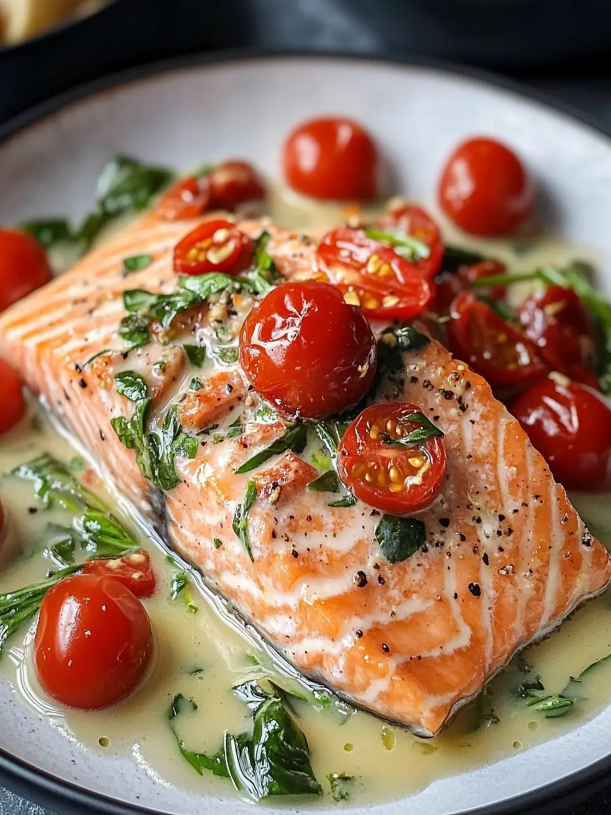 Cremiger toskanischer Lachs mit Spinat und Tomaten 3 toscane Lachs