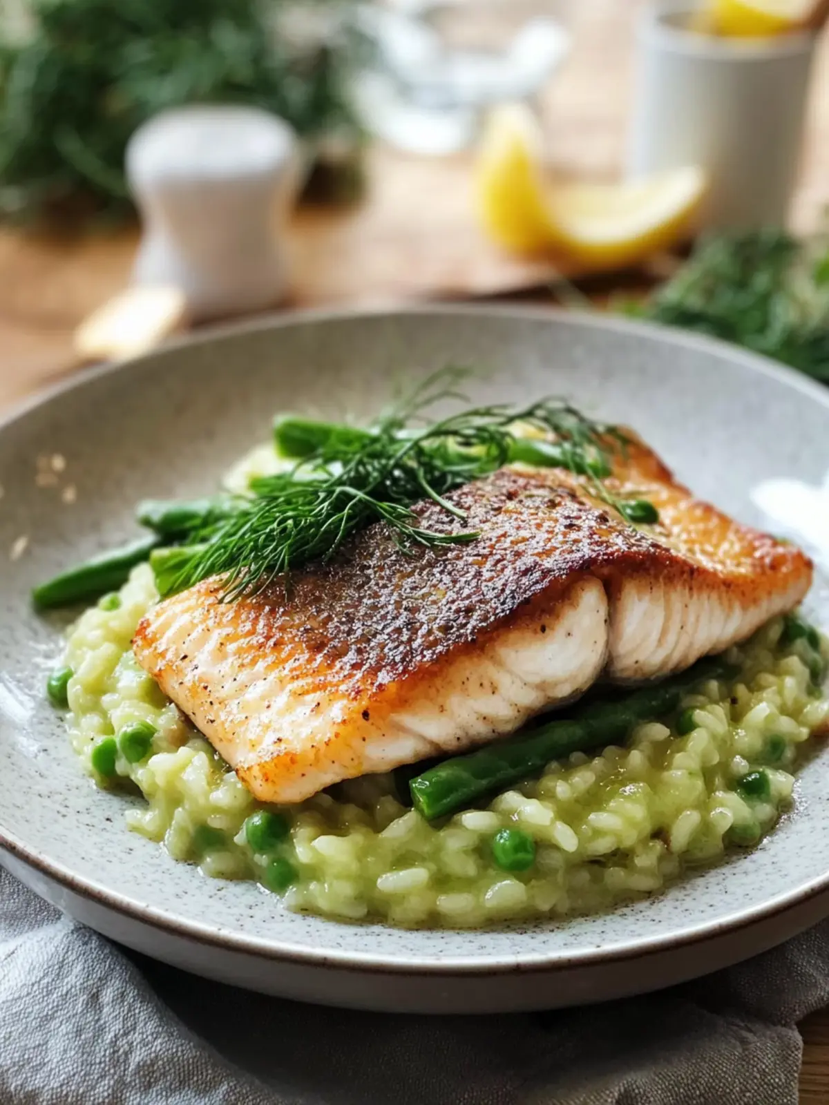 In der Pfanne gebratener Lachsfilet auf grünem Spargelrisotto – Frischer Frühlingsgenuss 4 In der Pfanne gebratener Lachsfilet auf grünem Spargelrisotto