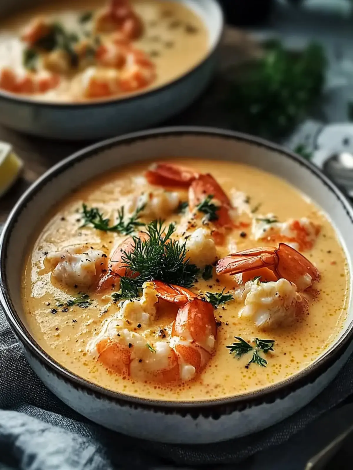 Cremige Krabben- und Garnelen-Seafood-Bisque für jeden Anlass 4 Cremige Krabben- und Garnelen-Seafood-Bisque