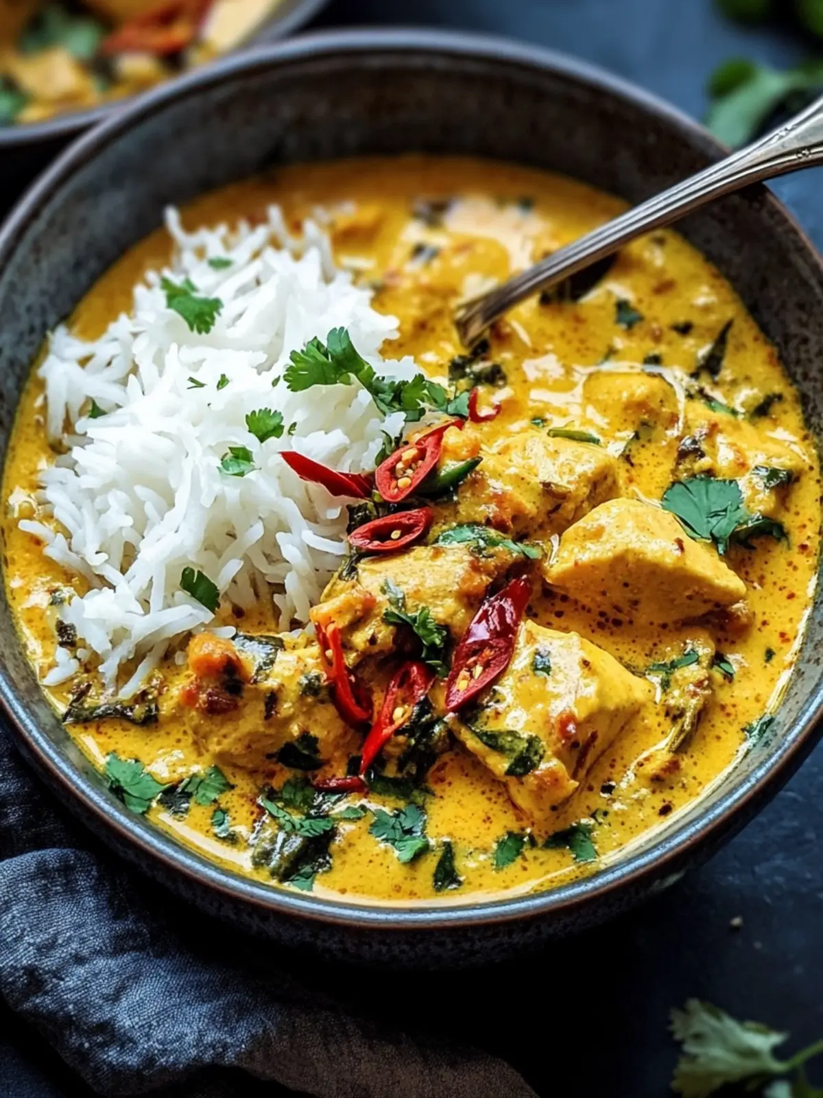 Köstliches Crockpot Kokosnuss-Hühnchen-Curry mit Schalottenöl 2 Crockpot Kokosnuss-Hühnchen-Curry mit knusprigem Schalotten-Basilikumöl